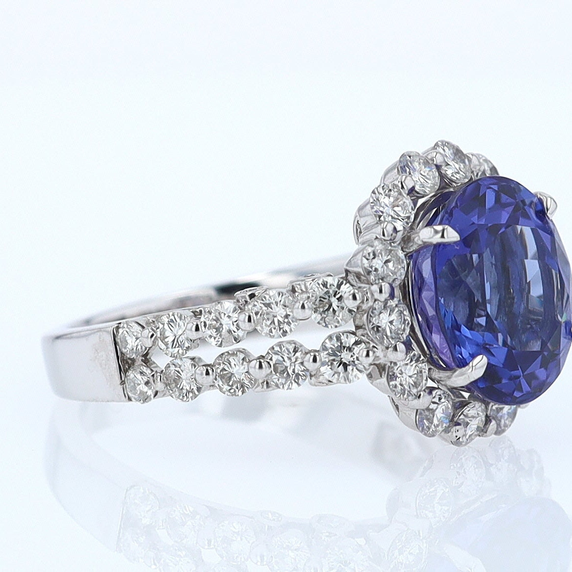 Estate 6.15 Carat Round Tanzanite And Diamond Cocktail Ring