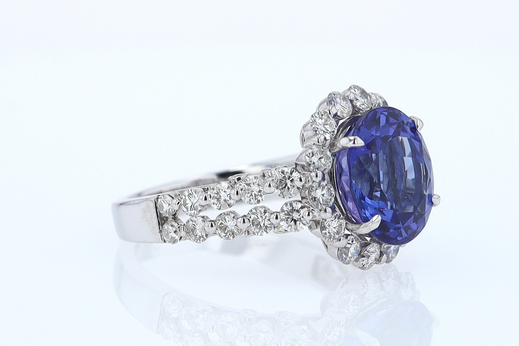 Estate 6.15 Carat Round Tanzanite And Diamond Cocktail Ring