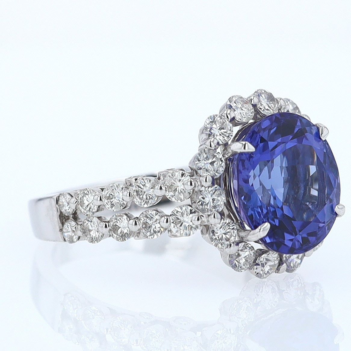 Estate 6.15 Carat Round Tanzanite And Diamond Cocktail Ring