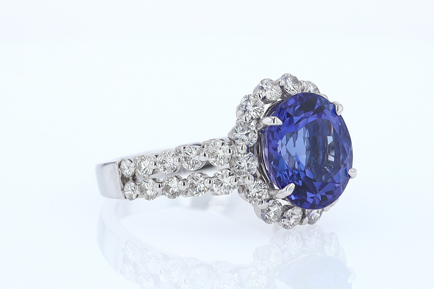 Estate 6.15 Carat Round Tanzanite And Diamond Cocktail Ring