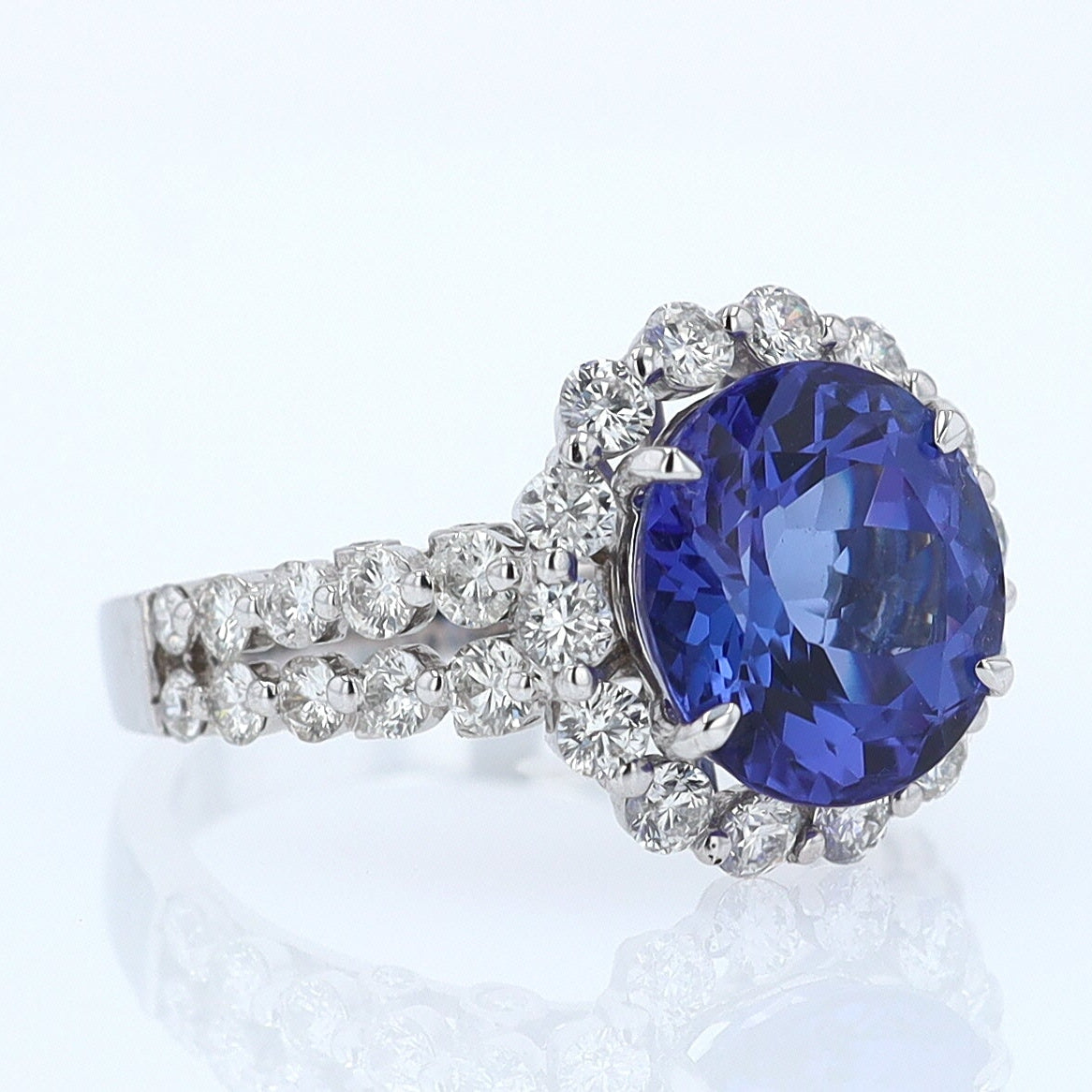 Estate 6.15 Carat Round Tanzanite And Diamond Cocktail Ring