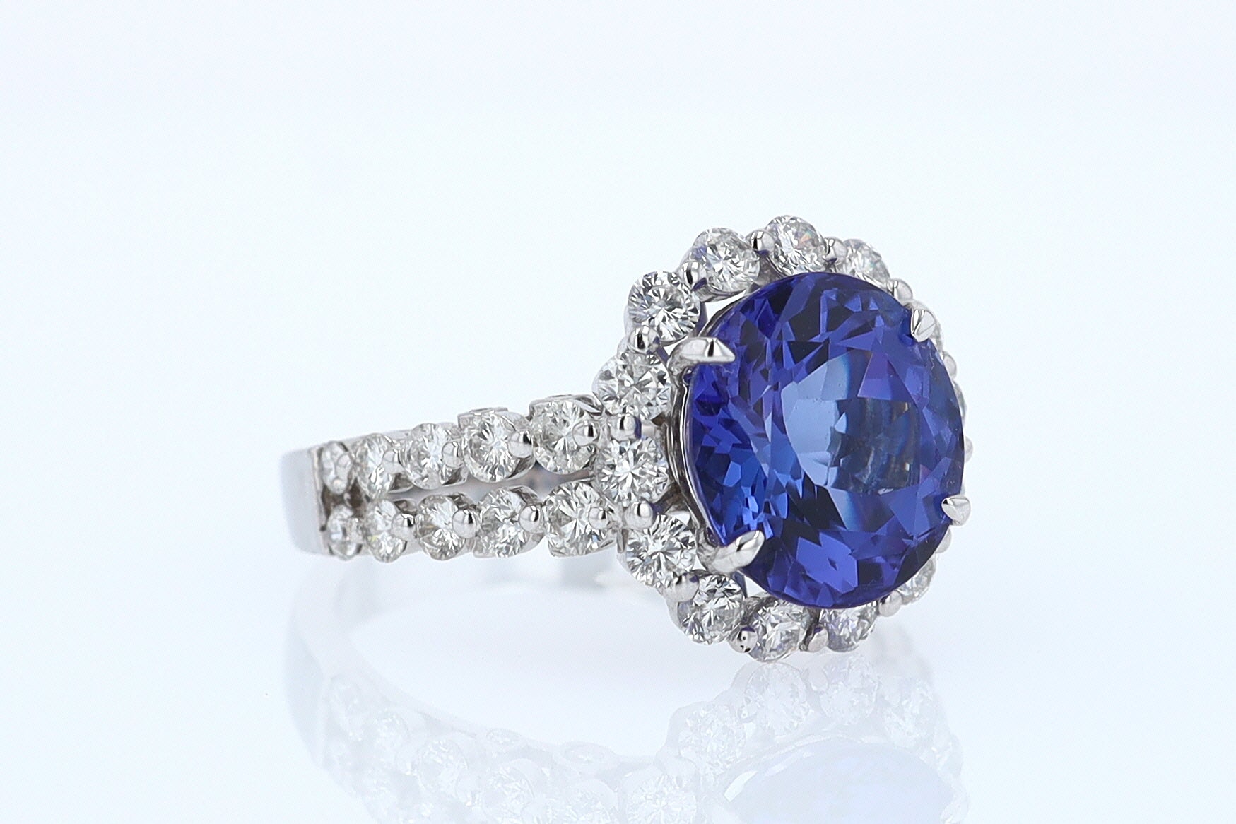 Estate 6.15 Carat Round Tanzanite And Diamond Cocktail Ring