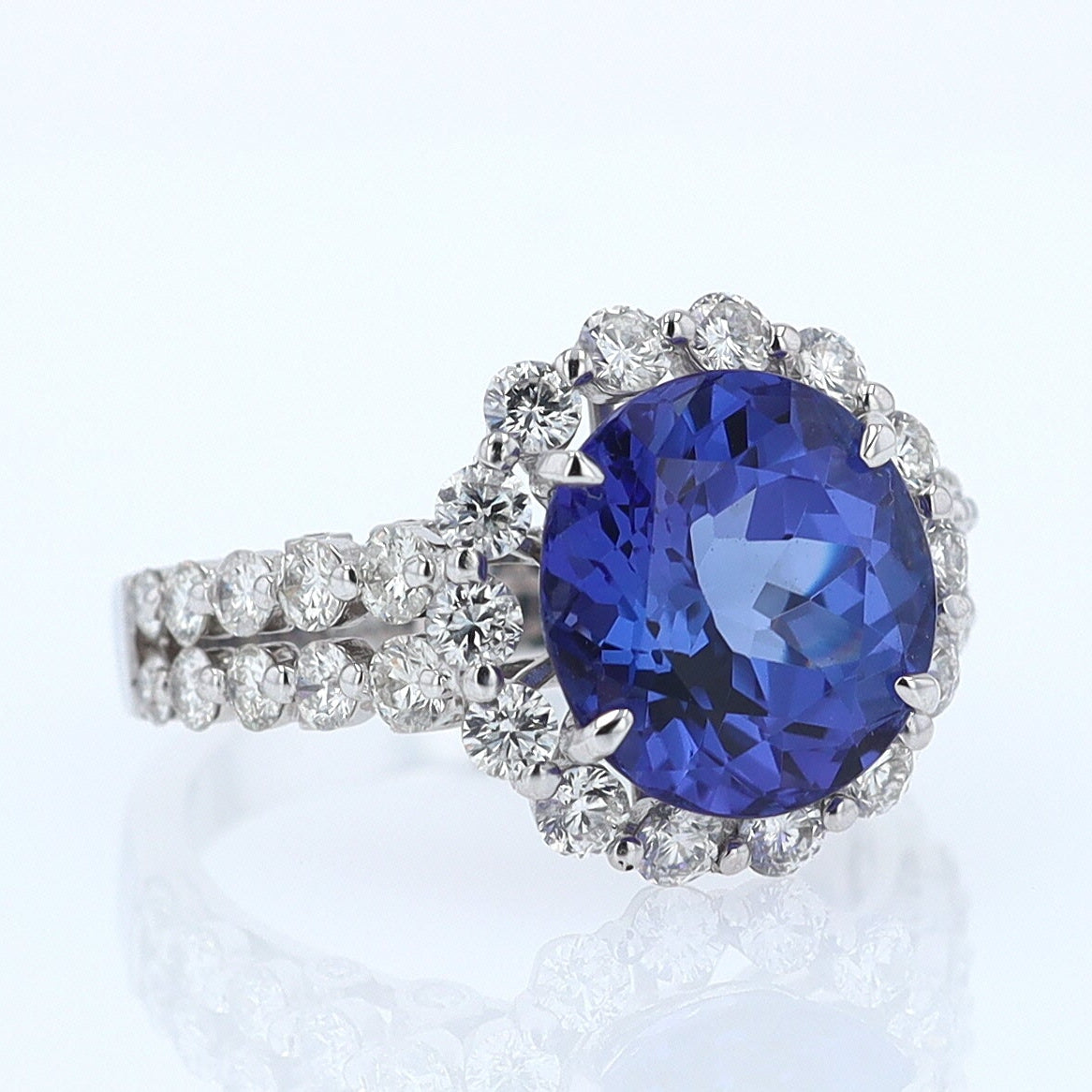 Estate 6.15 Carat Round Tanzanite And Diamond Cocktail Ring