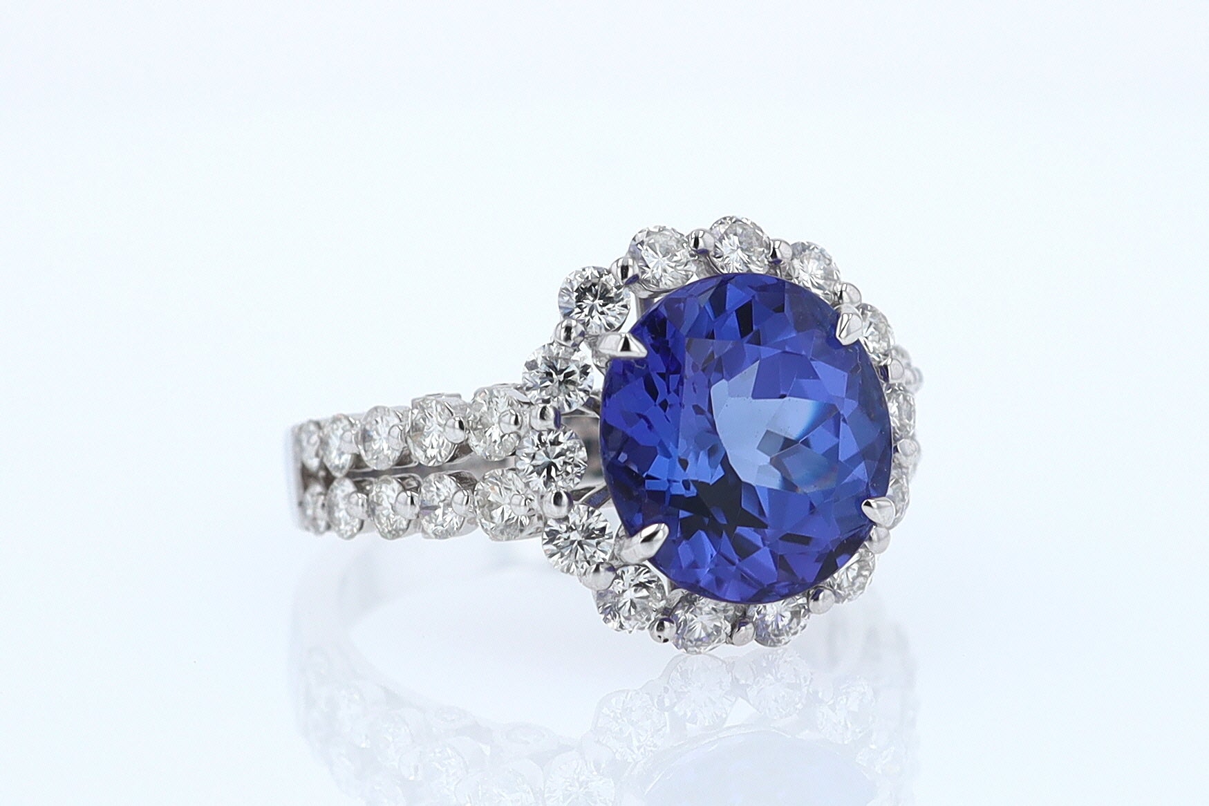 Estate 6.15 Carat Round Tanzanite And Diamond Cocktail Ring