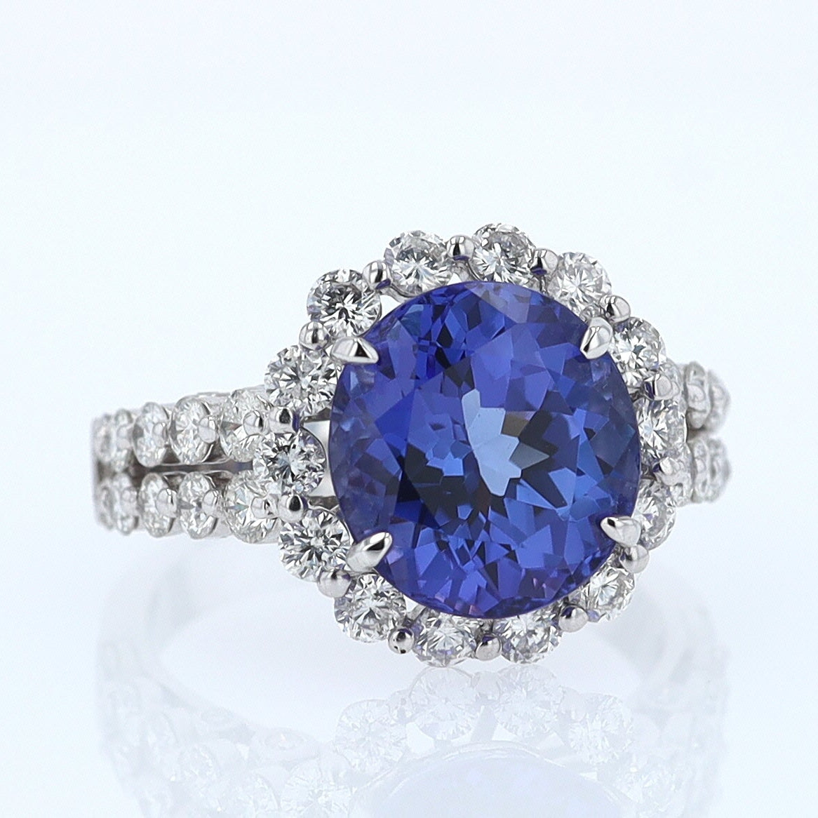 Estate 6.15 Carat Round Tanzanite And Diamond Cocktail Ring