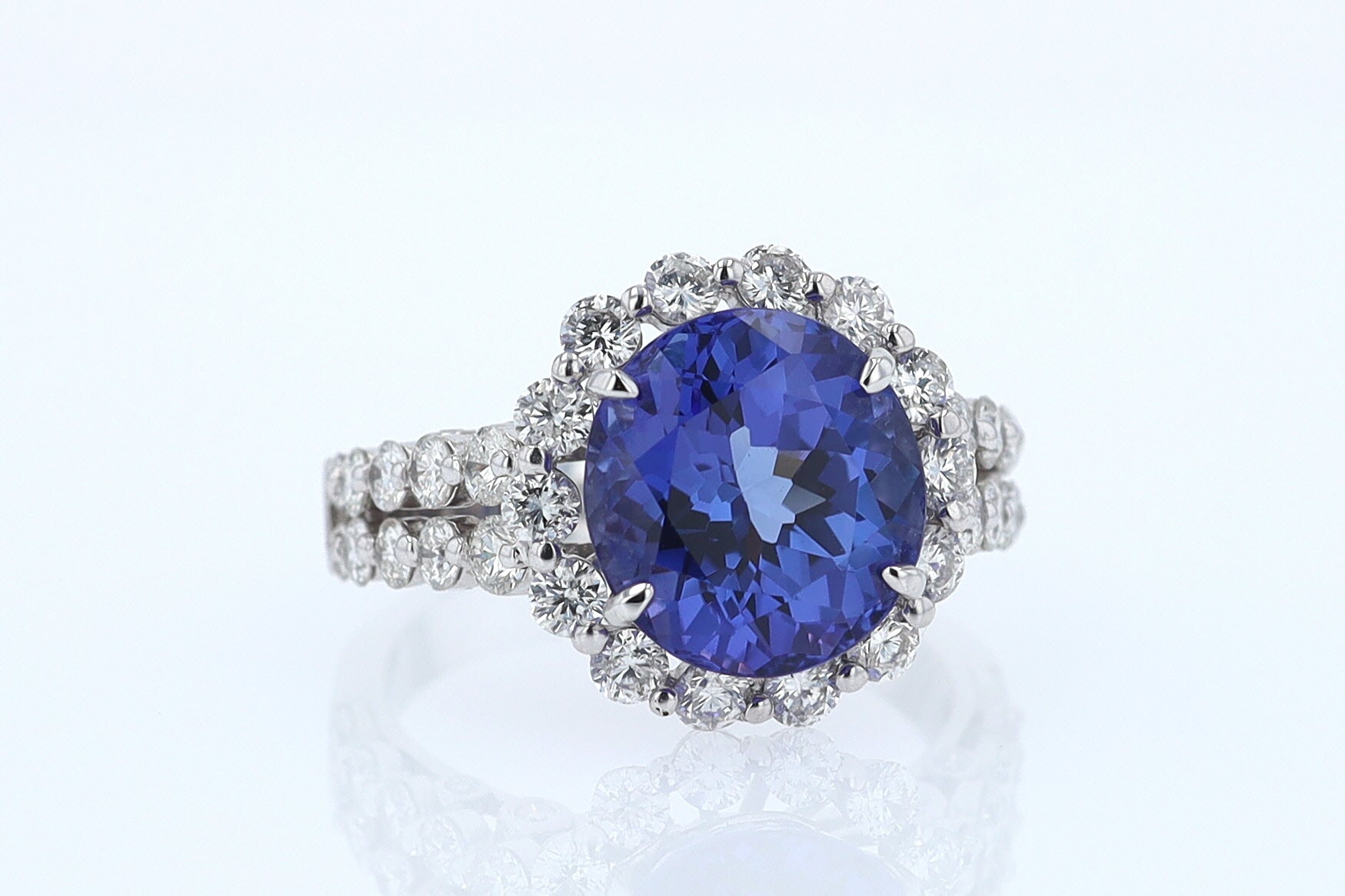 Estate 6.15 Carat Round Tanzanite And Diamond Cocktail Ring