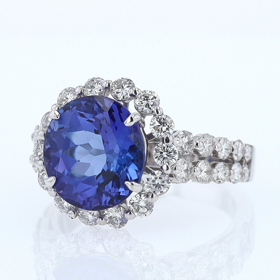 Estate 6.15 Carat Round Tanzanite And Diamond Cocktail Ring