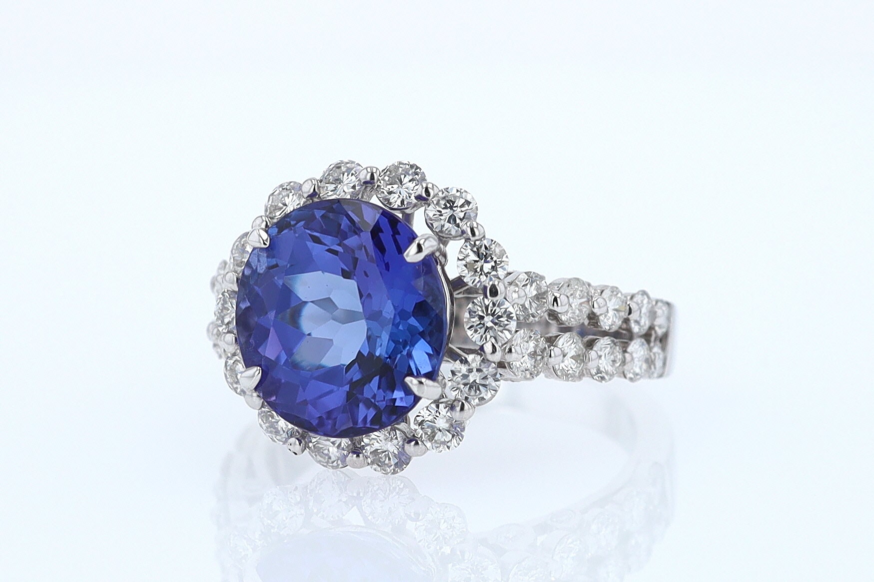 Estate 6.15 Carat Round Tanzanite And Diamond Cocktail Ring
