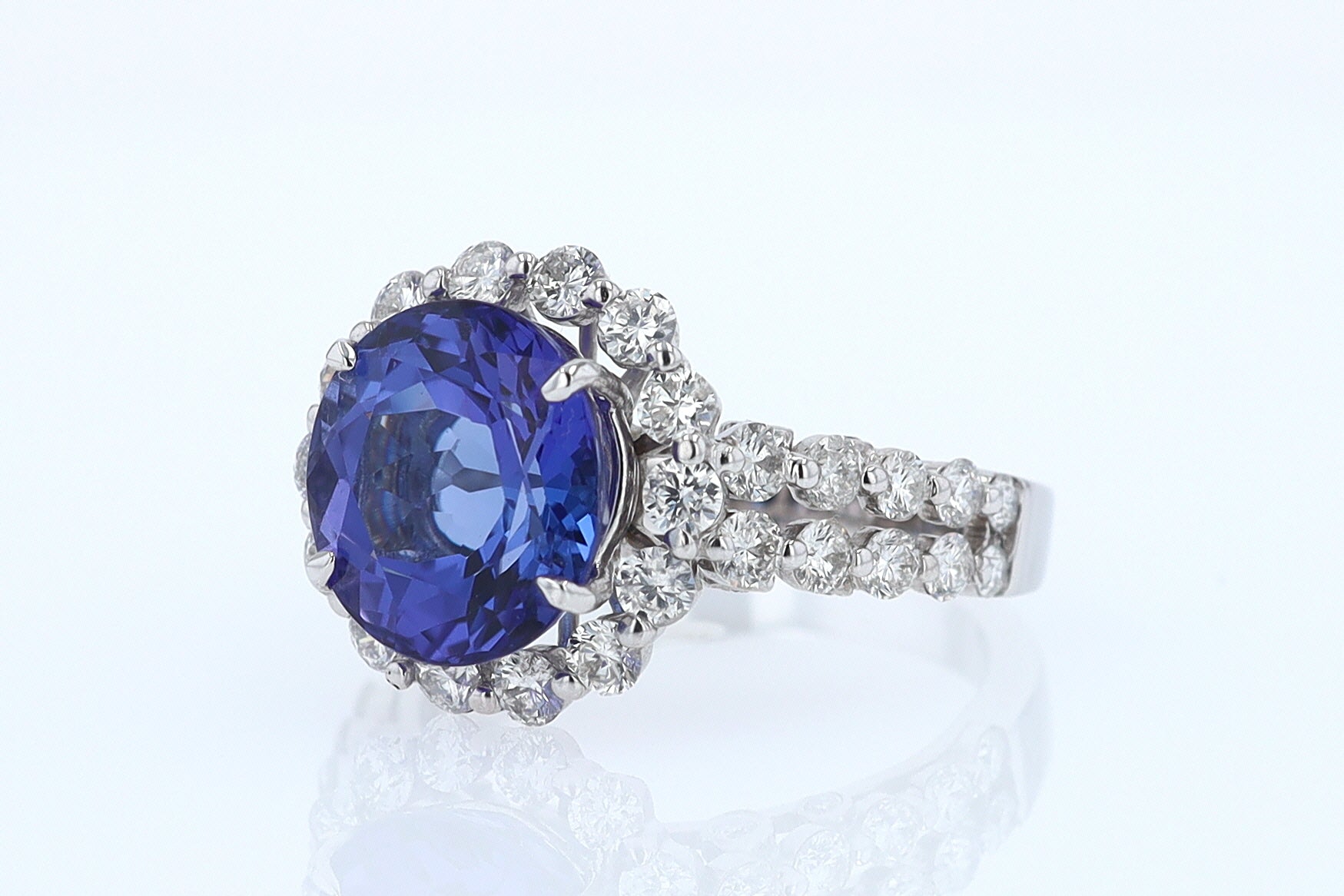 Estate 6.15 Carat Round Tanzanite And Diamond Cocktail Ring