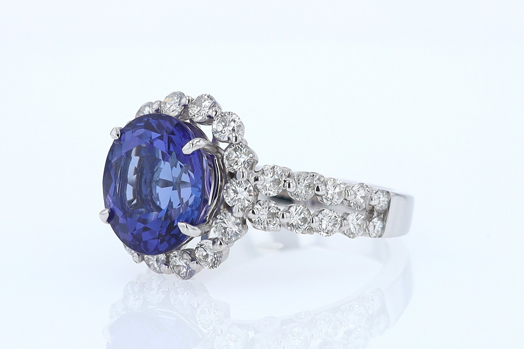Estate 6.15 Carat Round Tanzanite And Diamond Cocktail Ring