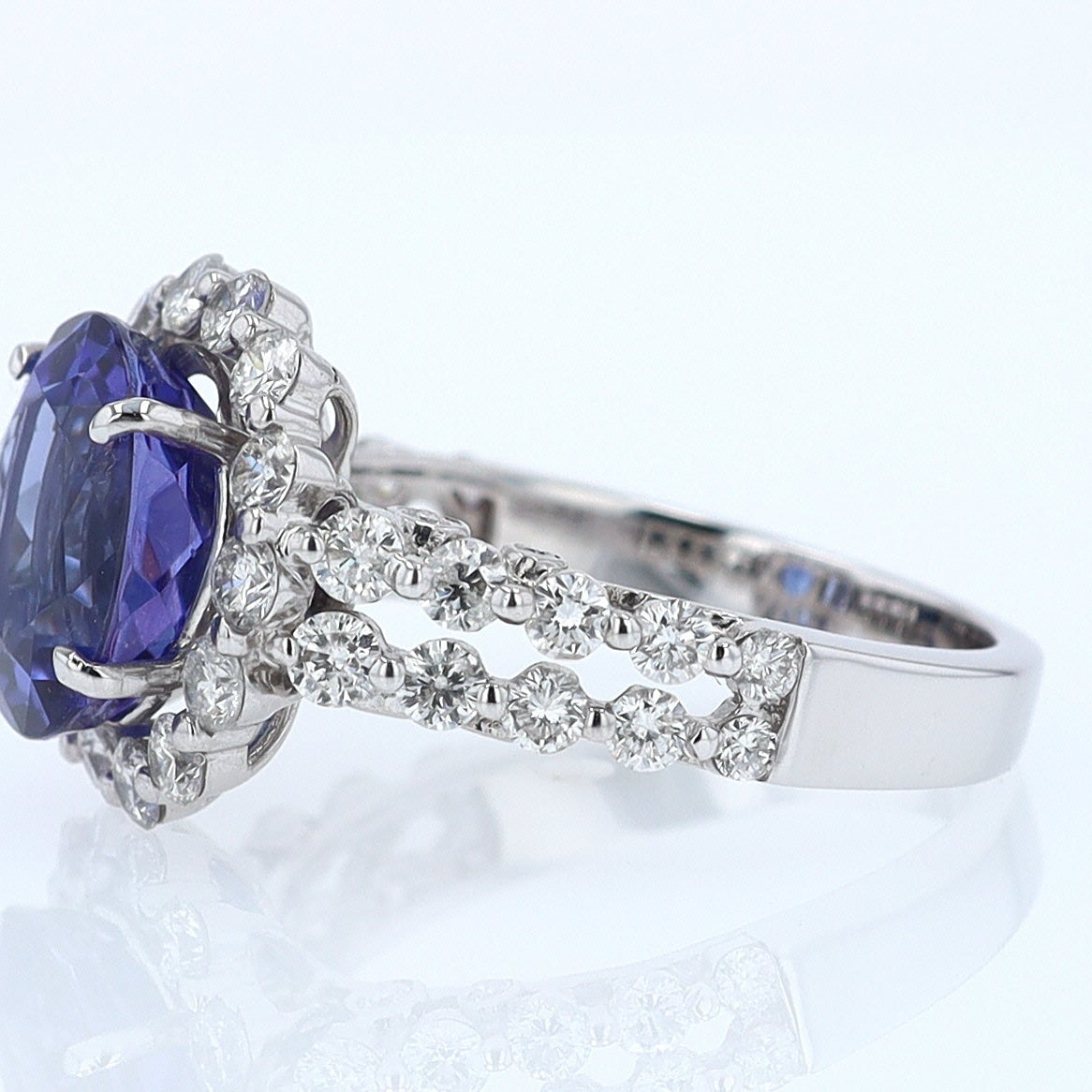 Estate 6.15 Carat Round Tanzanite And Diamond Cocktail Ring