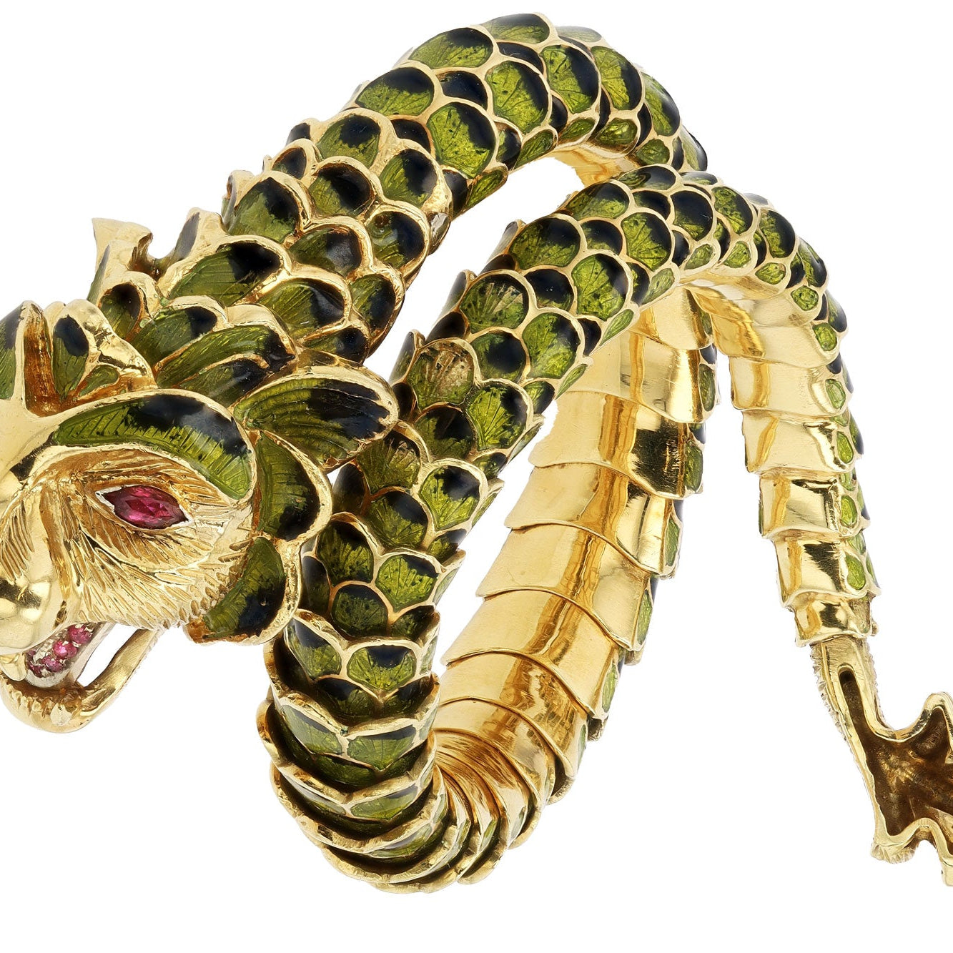 Estate Enamel Dragon Serpent Lion Wrap Bracelet