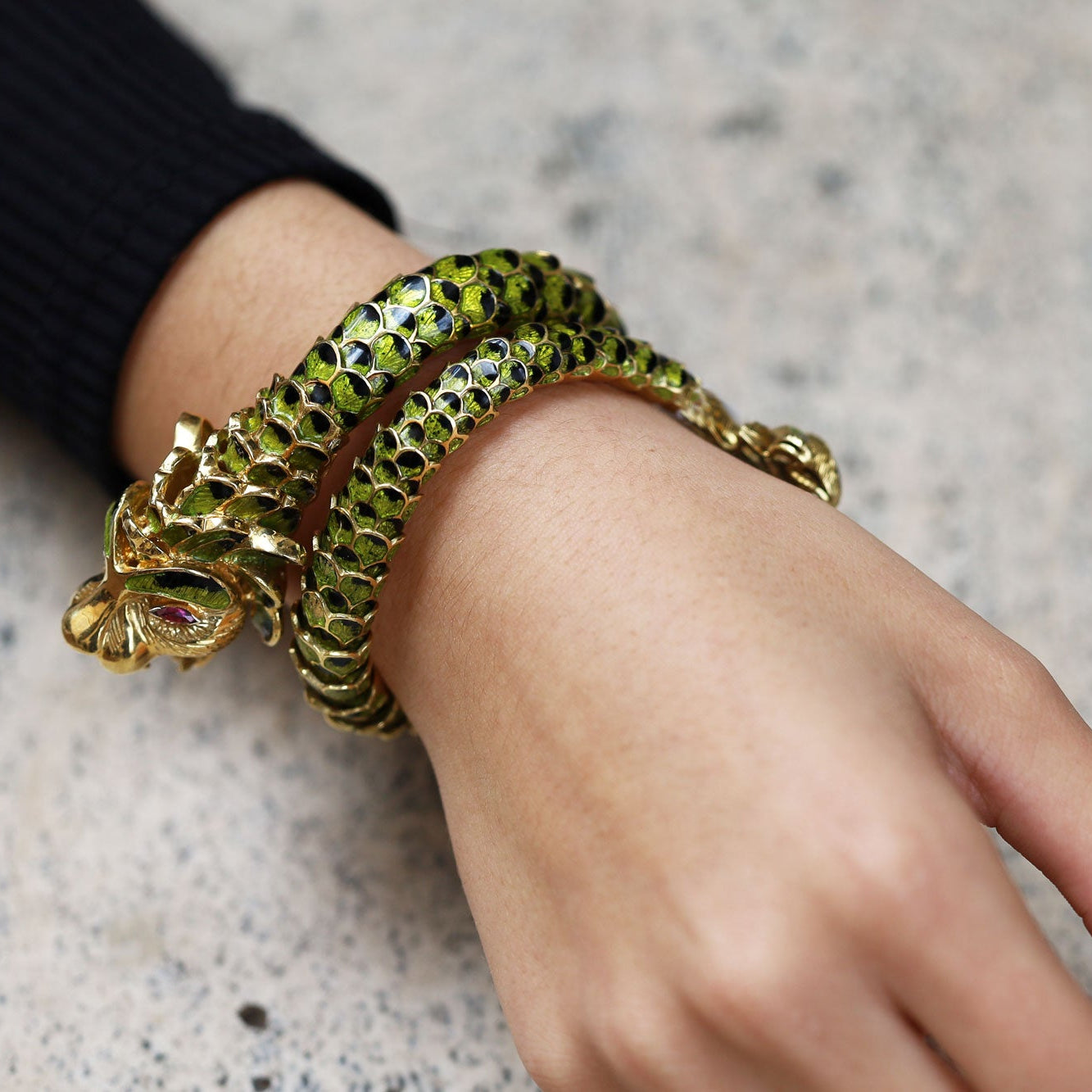 Estate Enamel Dragon Serpent Lion Wrap Bracelet