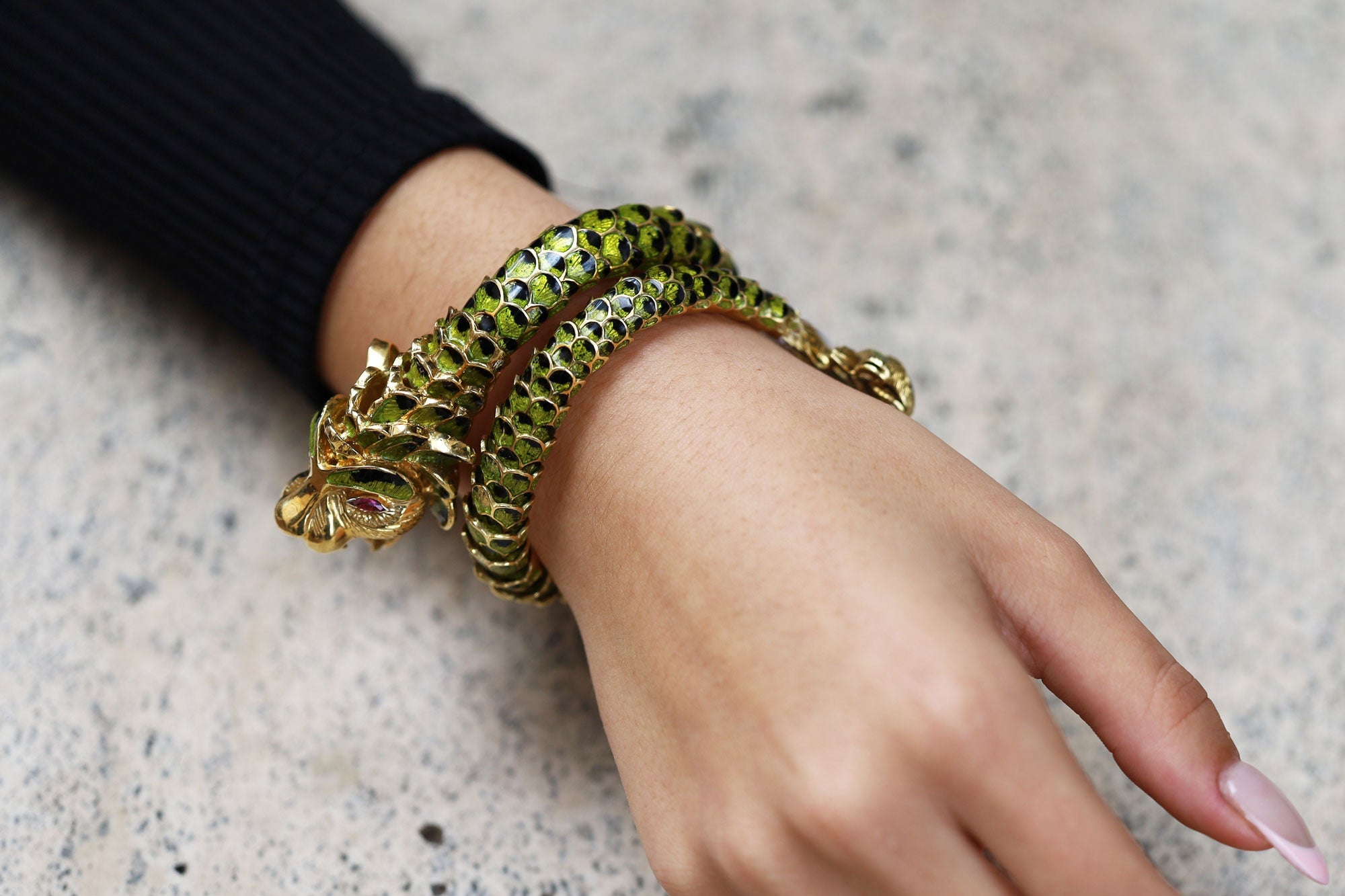 Estate Enamel Dragon Serpent Lion Wrap Bracelet