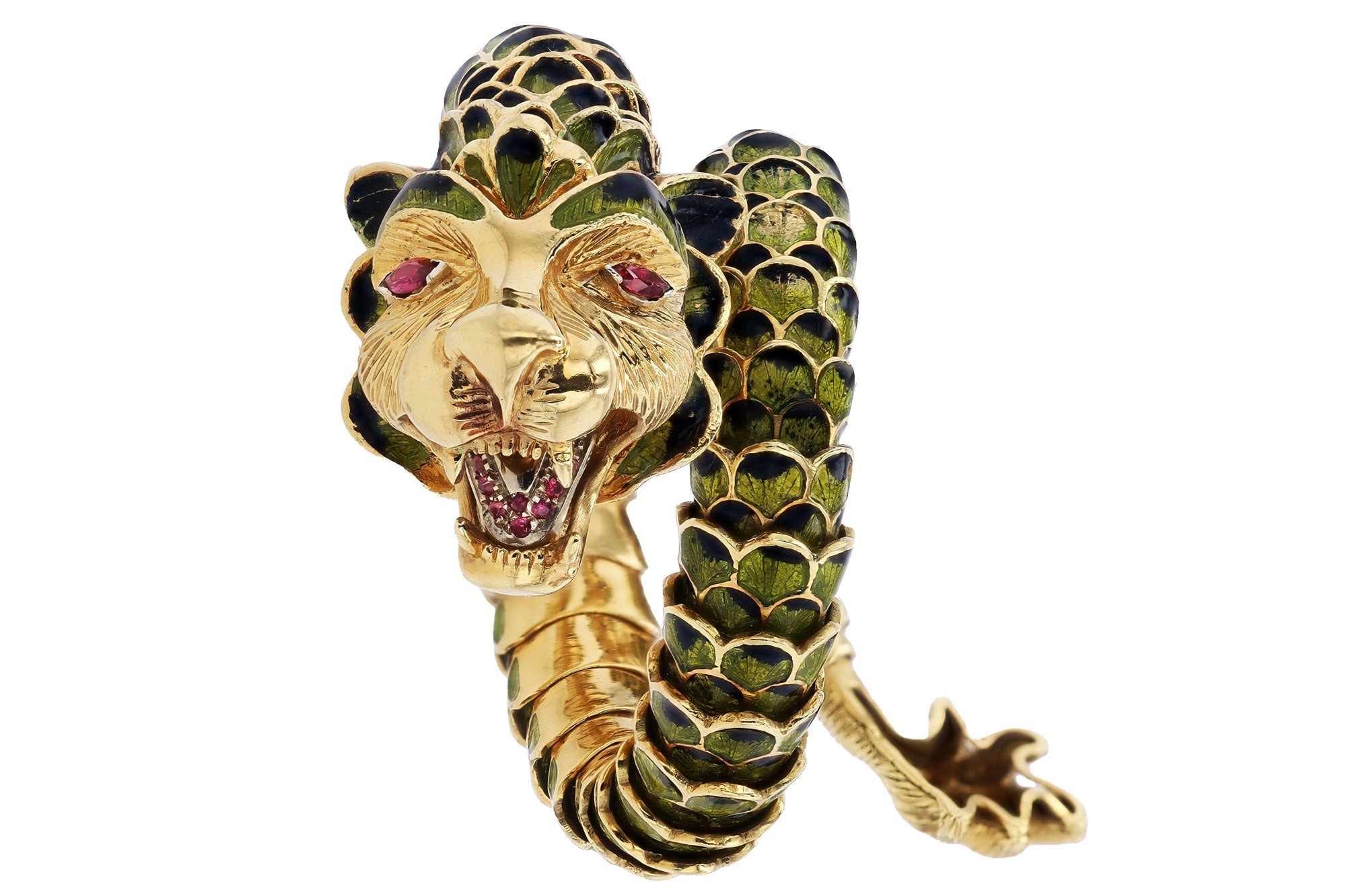 Estate Enamel Dragon Serpent Lion Wrap Bracelet