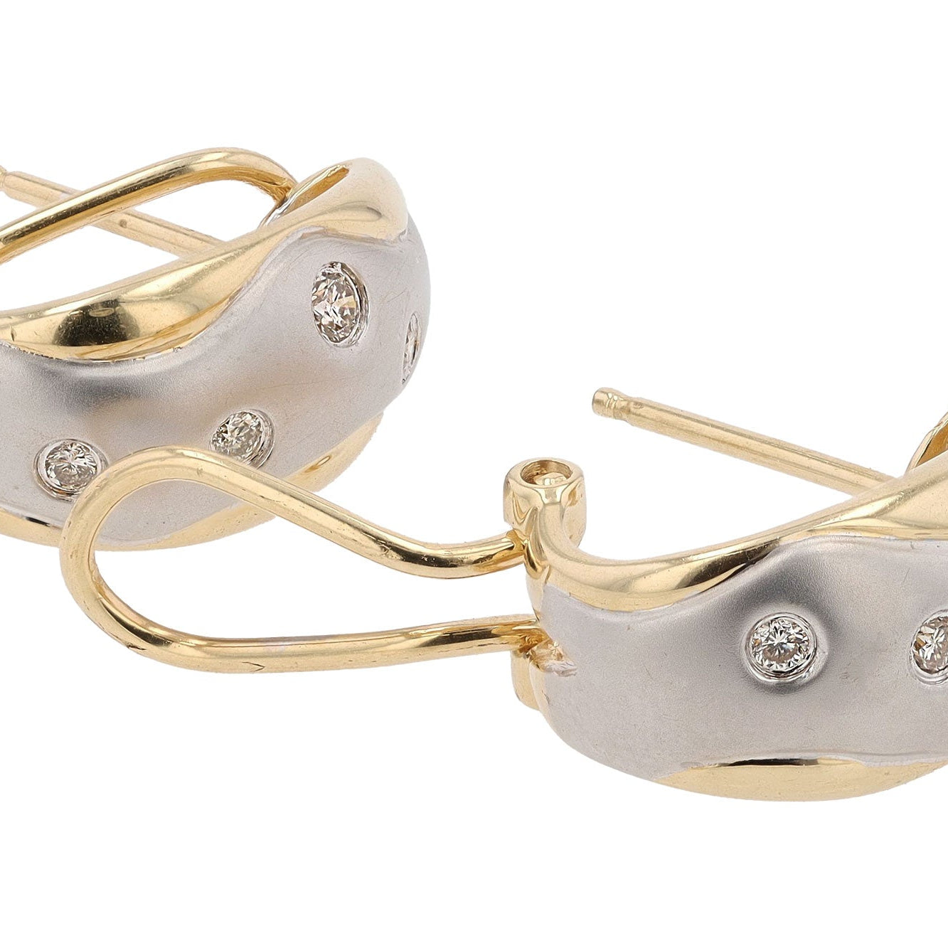 Estate Flush Set Diamond 2-Tone Huggie Earrings