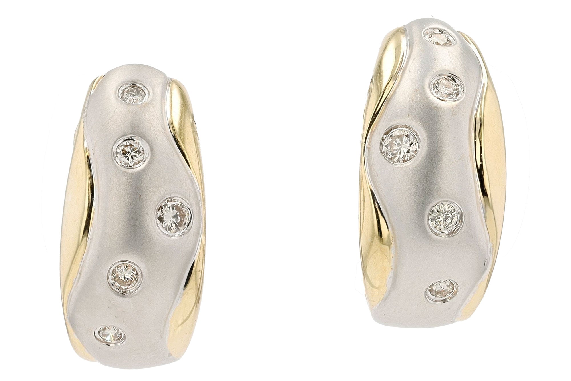 Estate Flush Set Diamond 2-Tone Huggie Earrings