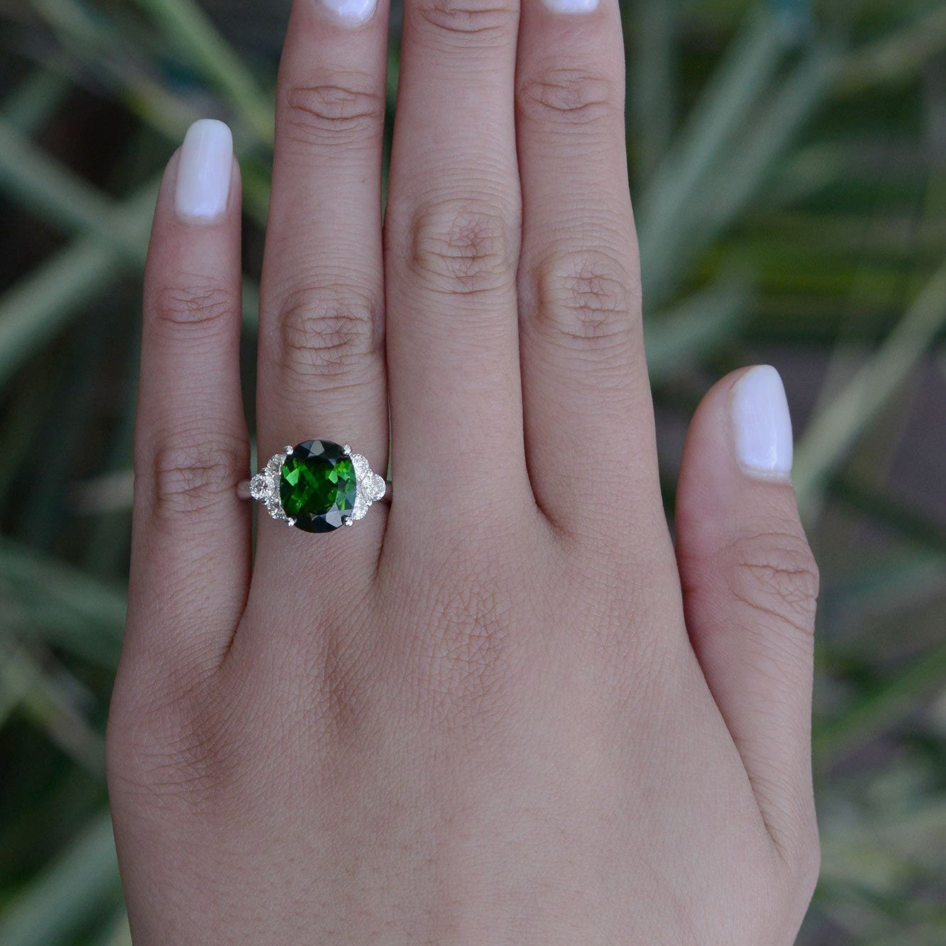 Estate Green Tourmaline and Diamond Engagement Ring