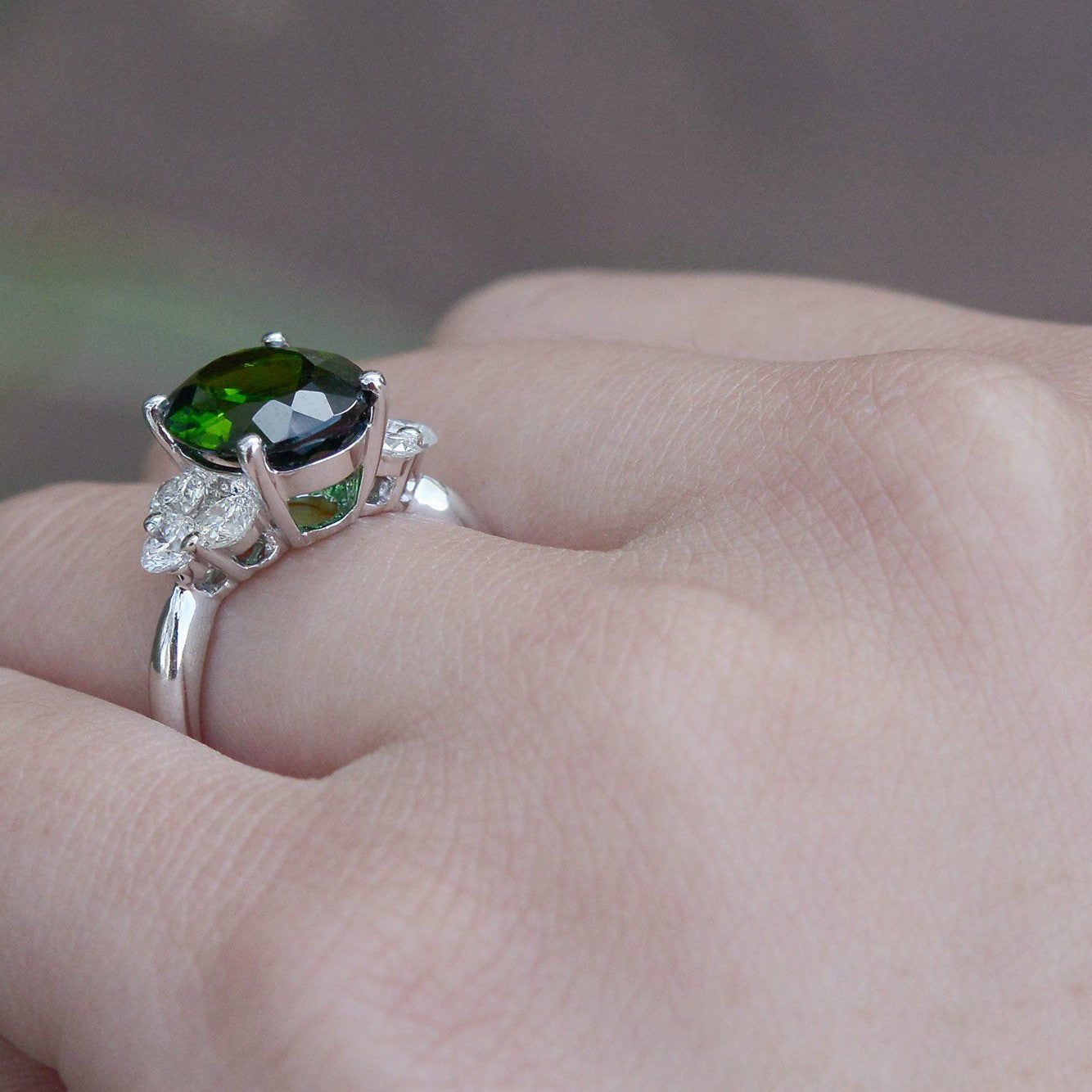 Estate Green Tourmaline and Diamond Engagement Ring
