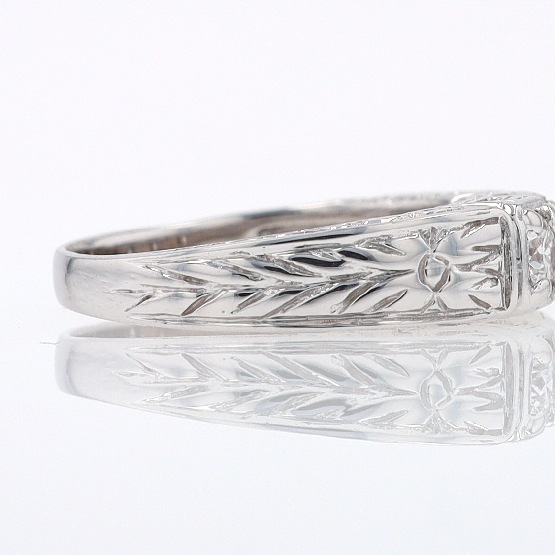 Estate Hand Engraved Diamond Wedding Band 3 Stone Engagement Ring