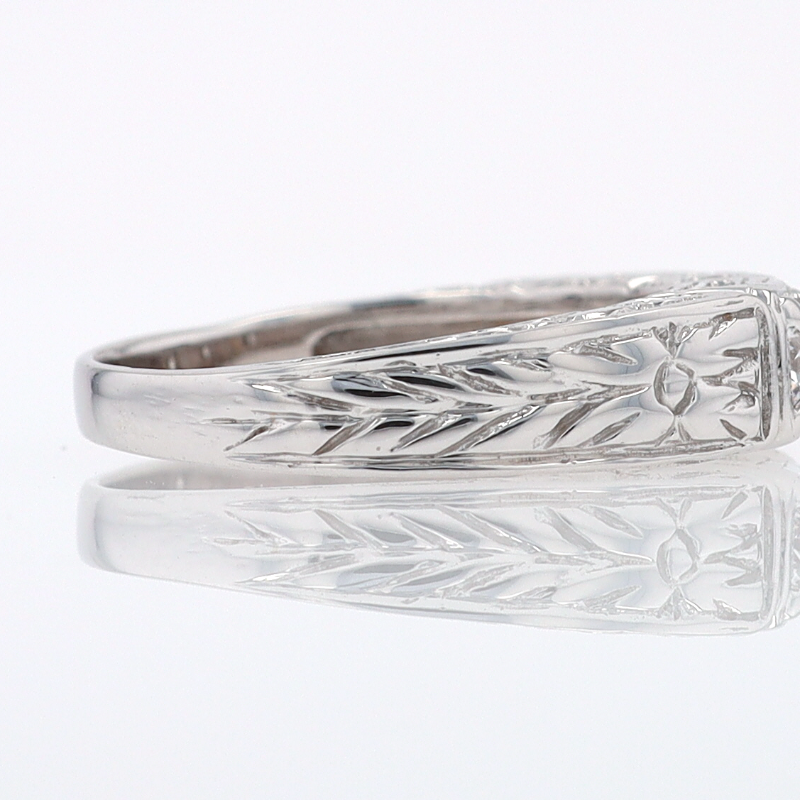 Estate Hand Engraved Diamond Wedding Band 3 Stone Engagement Ring