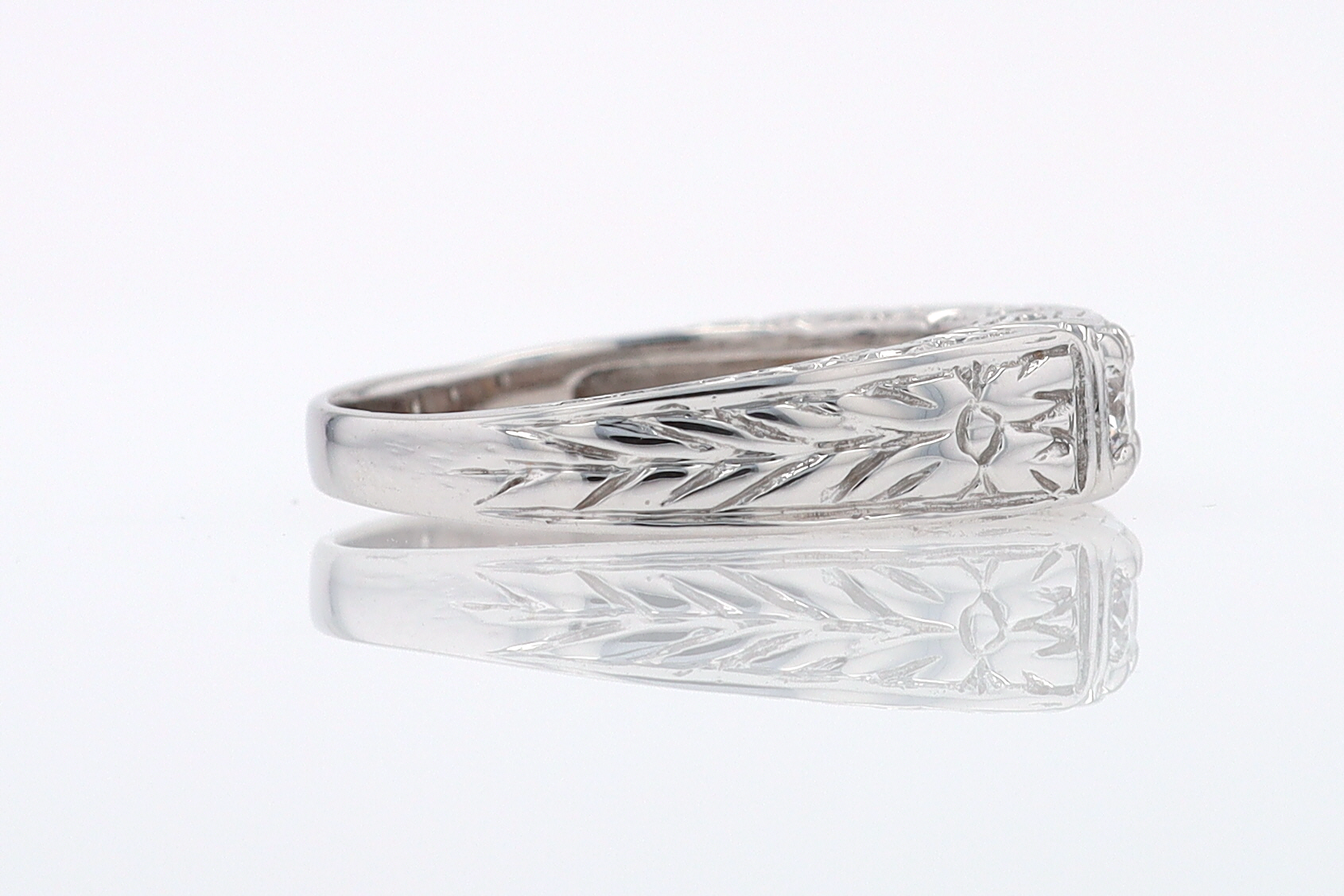 Estate Hand Engraved Diamond Wedding Band 3 Stone Engagement Ring