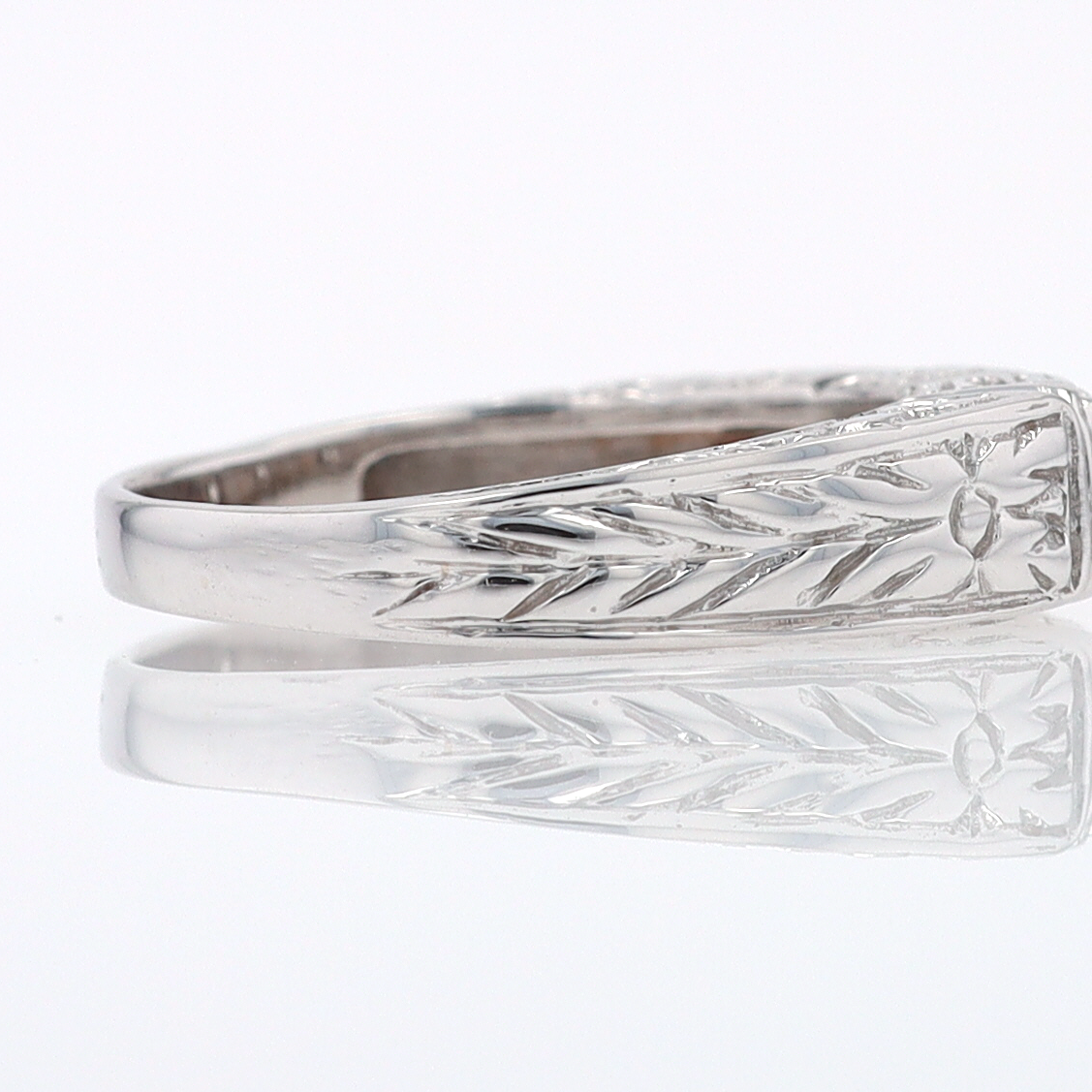 Estate Hand Engraved Diamond Wedding Band 3 Stone Engagement Ring