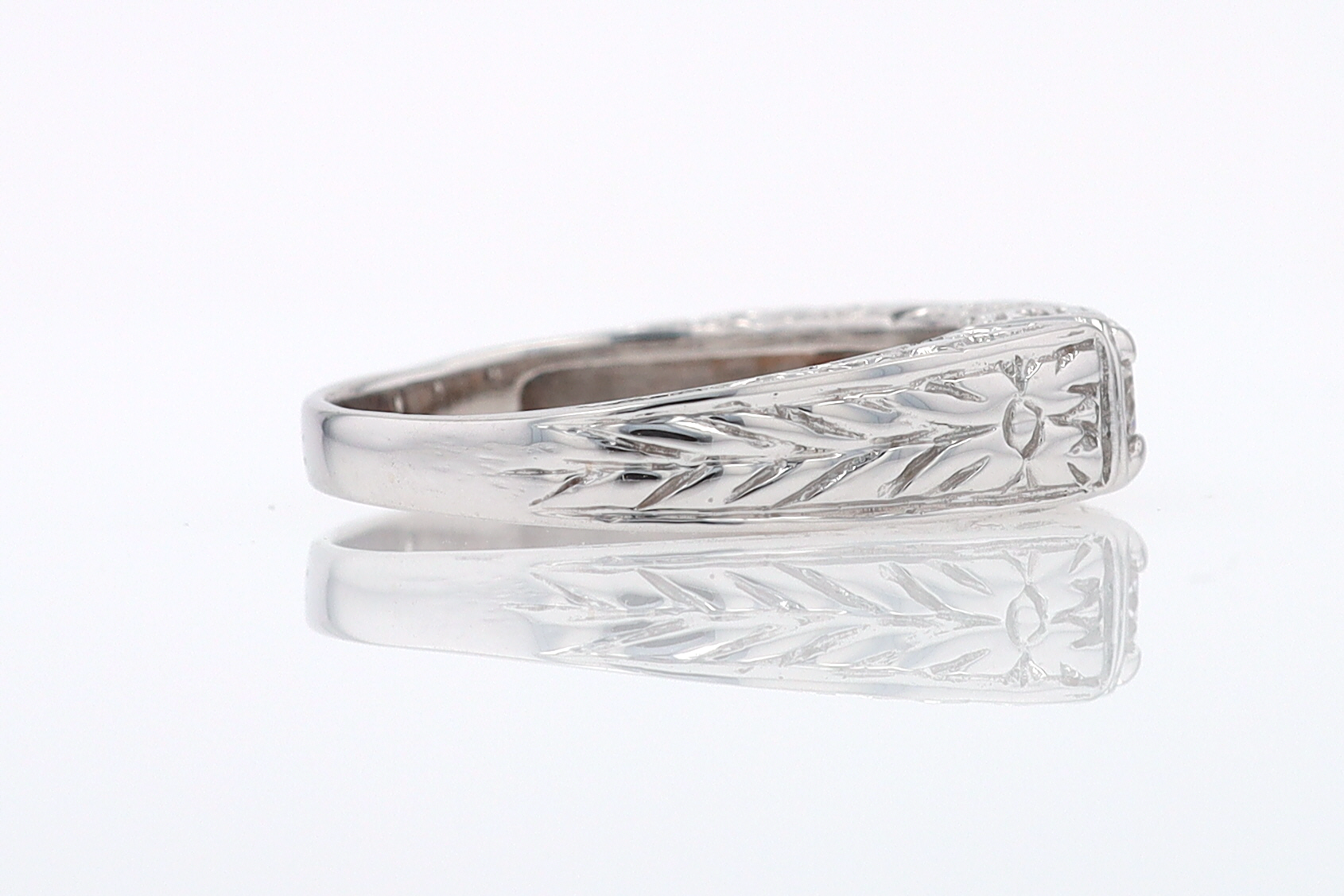 Estate Hand Engraved Diamond Wedding Band 3 Stone Engagement Ring