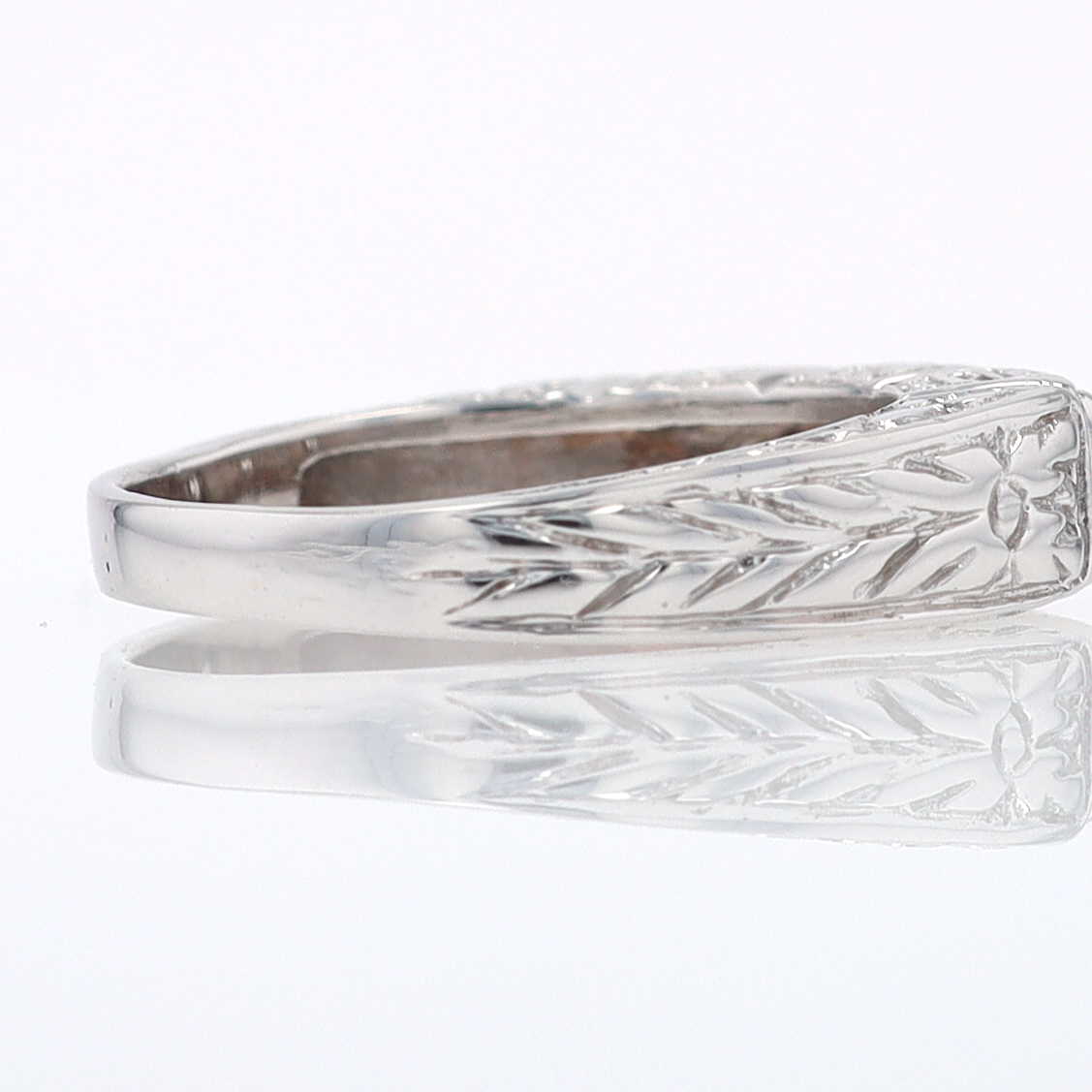 Estate Hand Engraved Diamond Wedding Band 3 Stone Engagement Ring