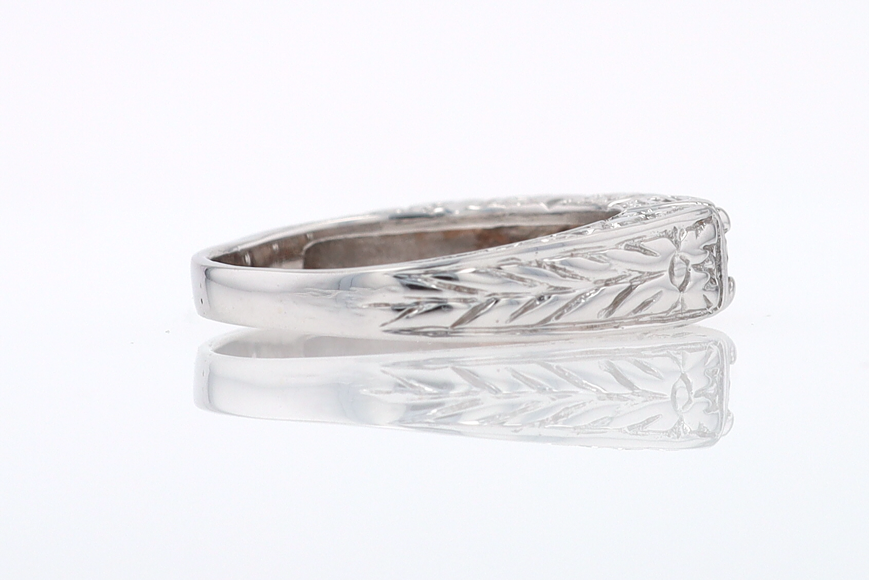 Estate Hand Engraved Diamond Wedding Band 3 Stone Engagement Ring