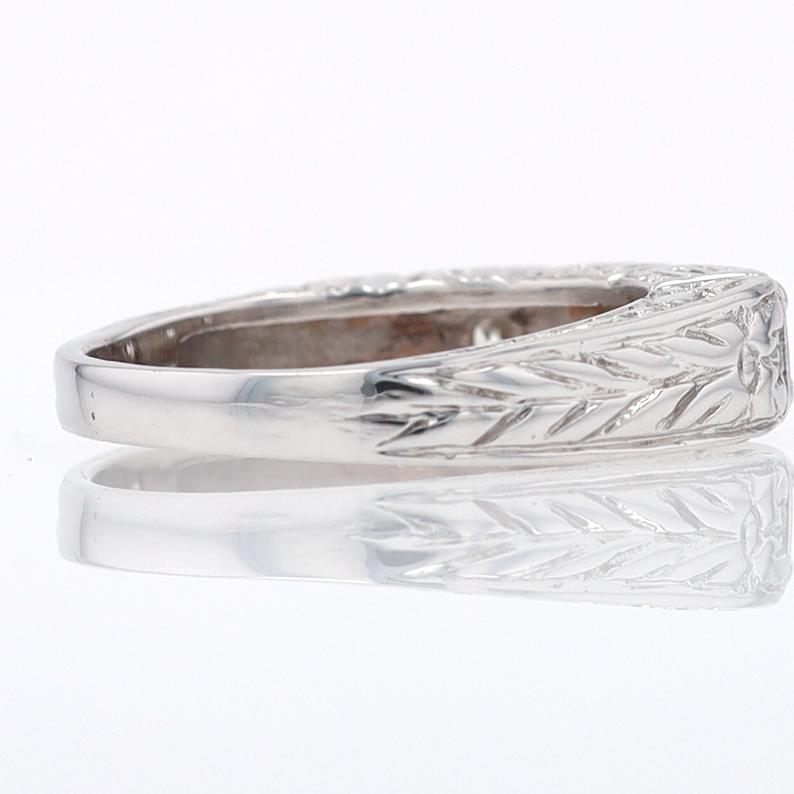 Estate Hand Engraved Diamond Wedding Band 3 Stone Engagement Ring