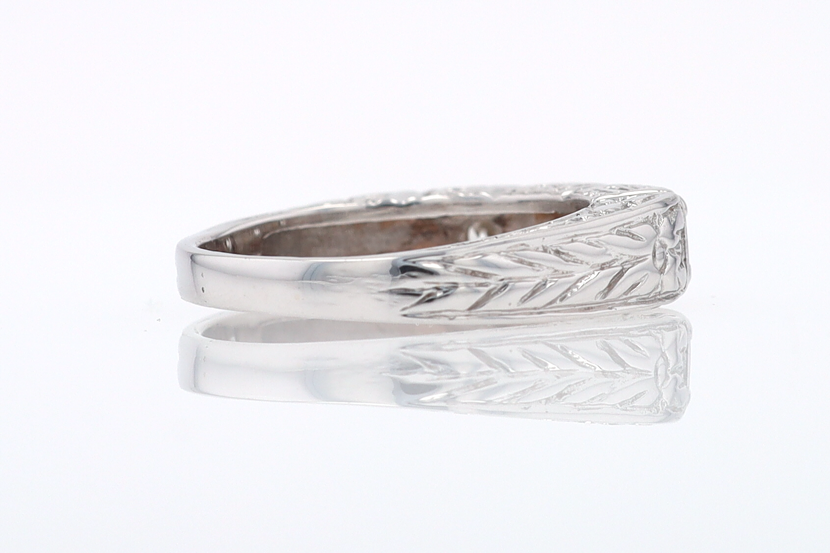 Estate Hand Engraved Diamond Wedding Band 3 Stone Engagement Ring