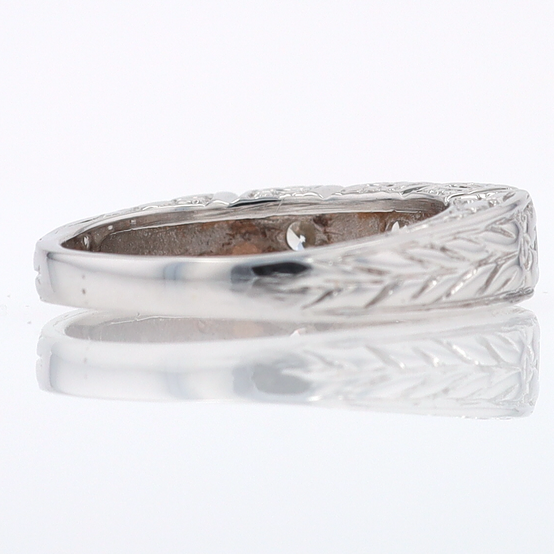 Estate Hand Engraved Diamond Wedding Band 3 Stone Engagement Ring