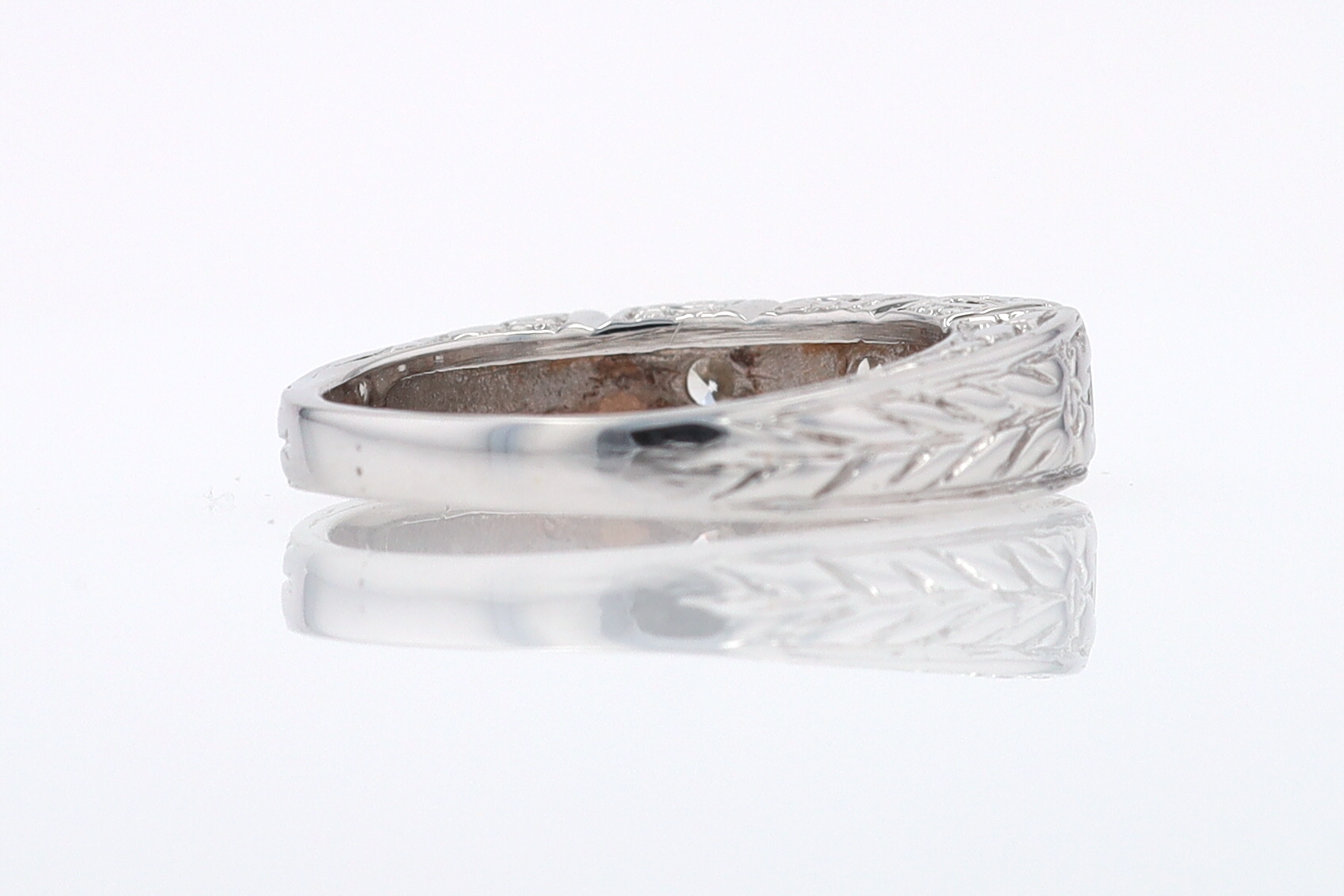 Estate Hand Engraved Diamond Wedding Band 3 Stone Engagement Ring