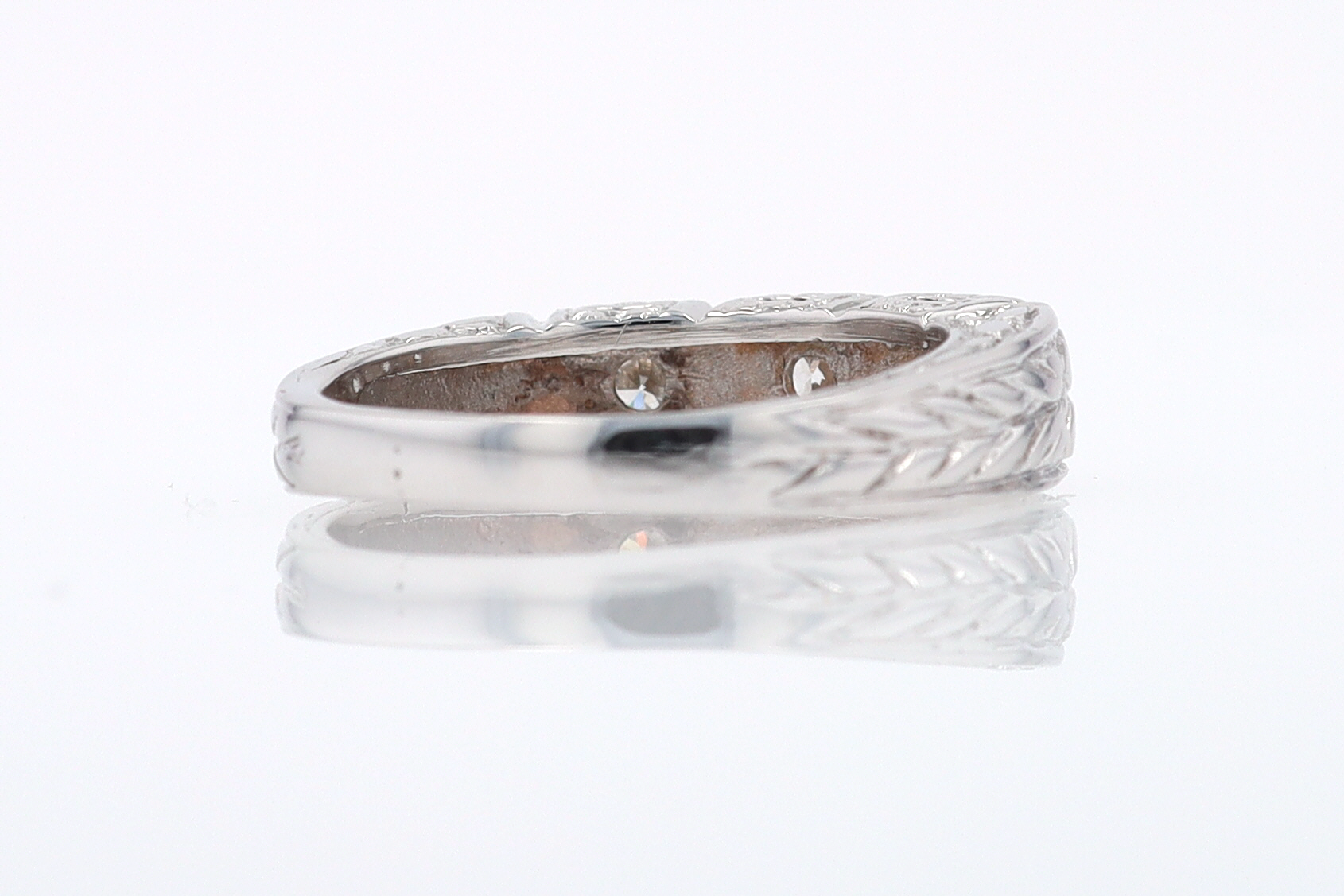 Estate Hand Engraved Diamond Wedding Band 3 Stone Engagement Ring