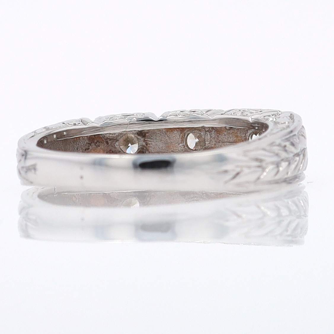 Estate Hand Engraved Diamond Wedding Band 3 Stone Engagement Ring