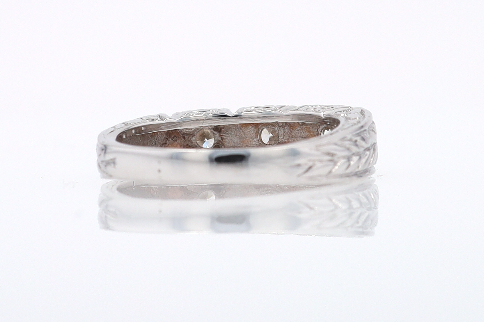 Estate Hand Engraved Diamond Wedding Band 3 Stone Engagement Ring