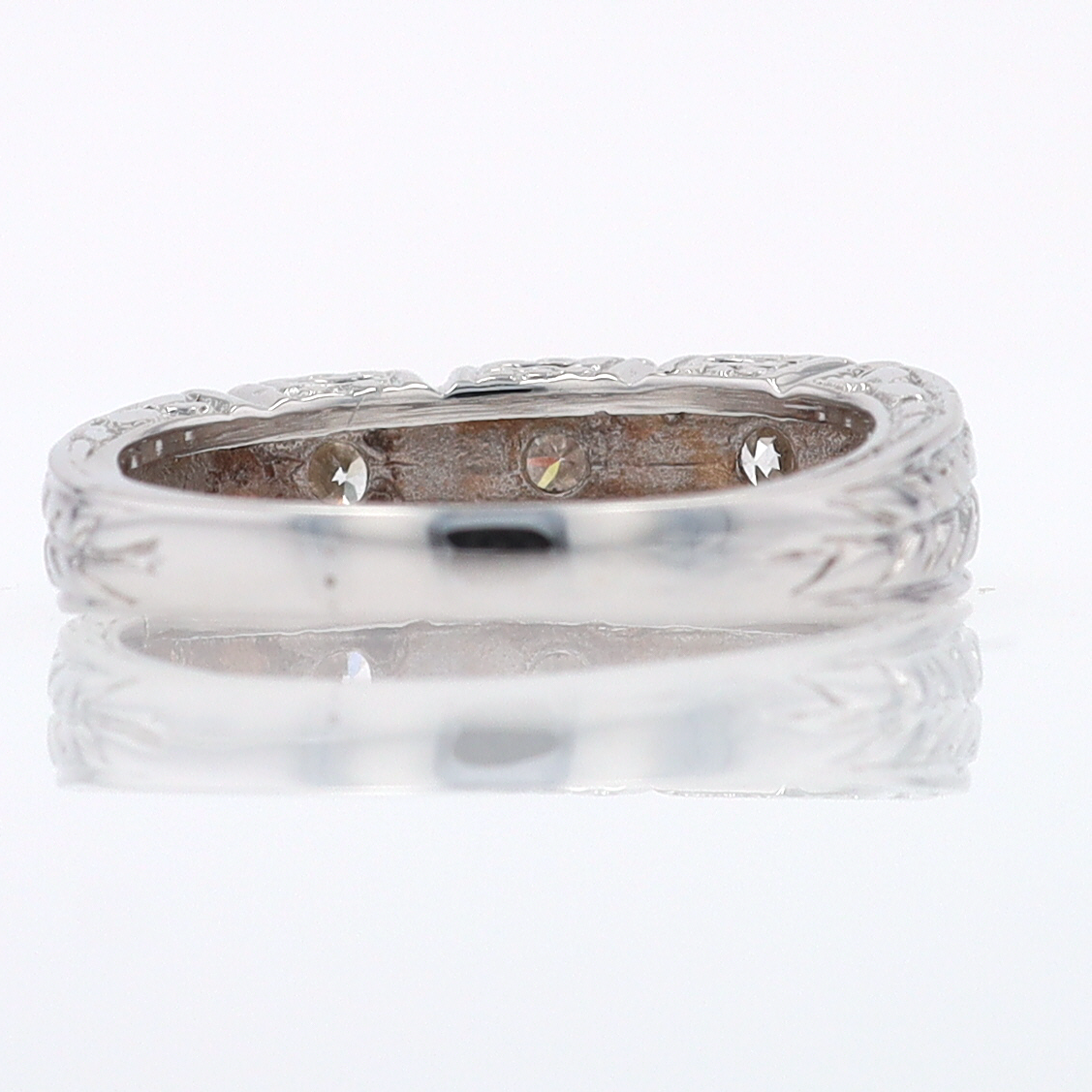 Estate Hand Engraved Diamond Wedding Band 3 Stone Engagement Ring