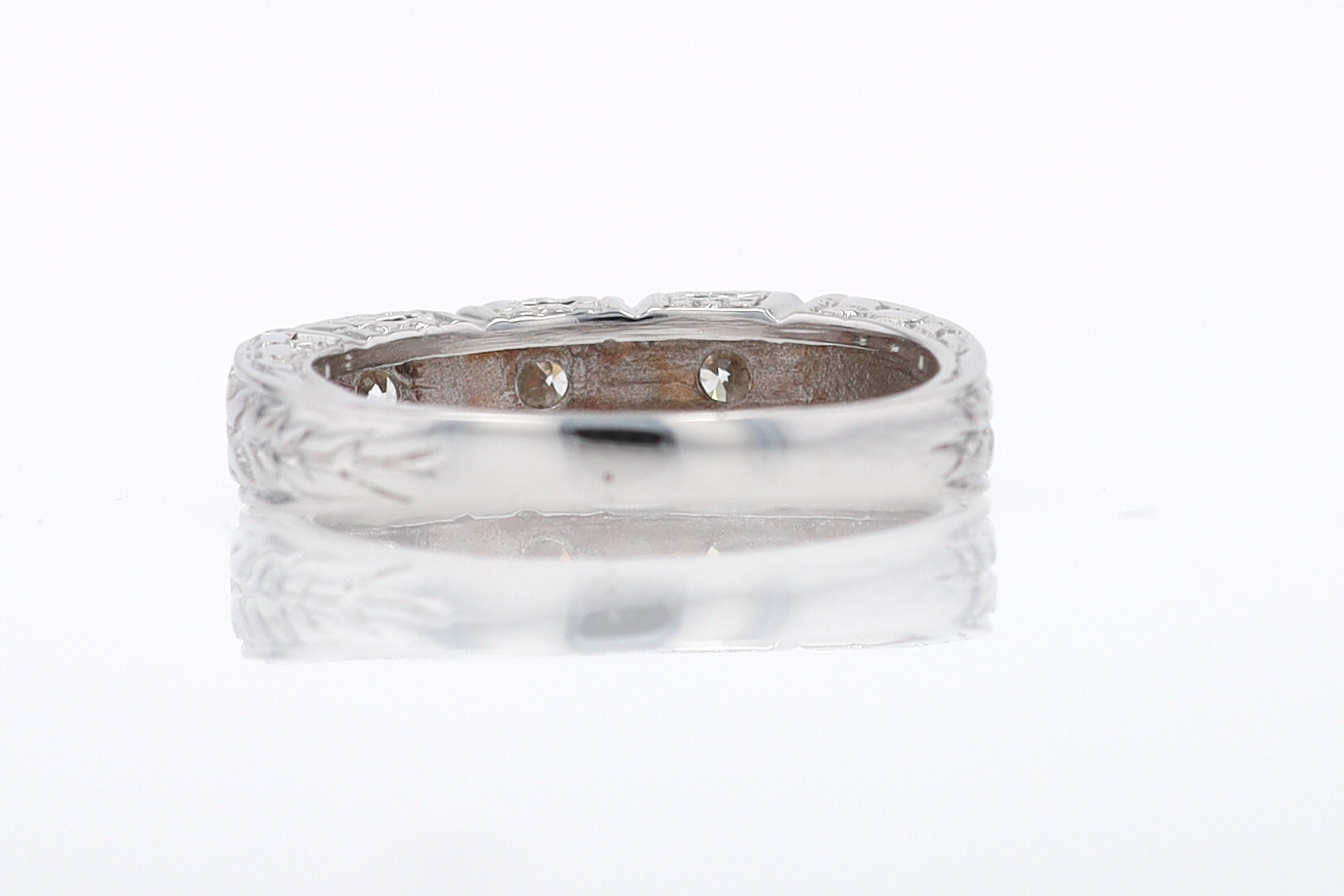 Estate Hand Engraved Diamond Wedding Band 3 Stone Engagement Ring