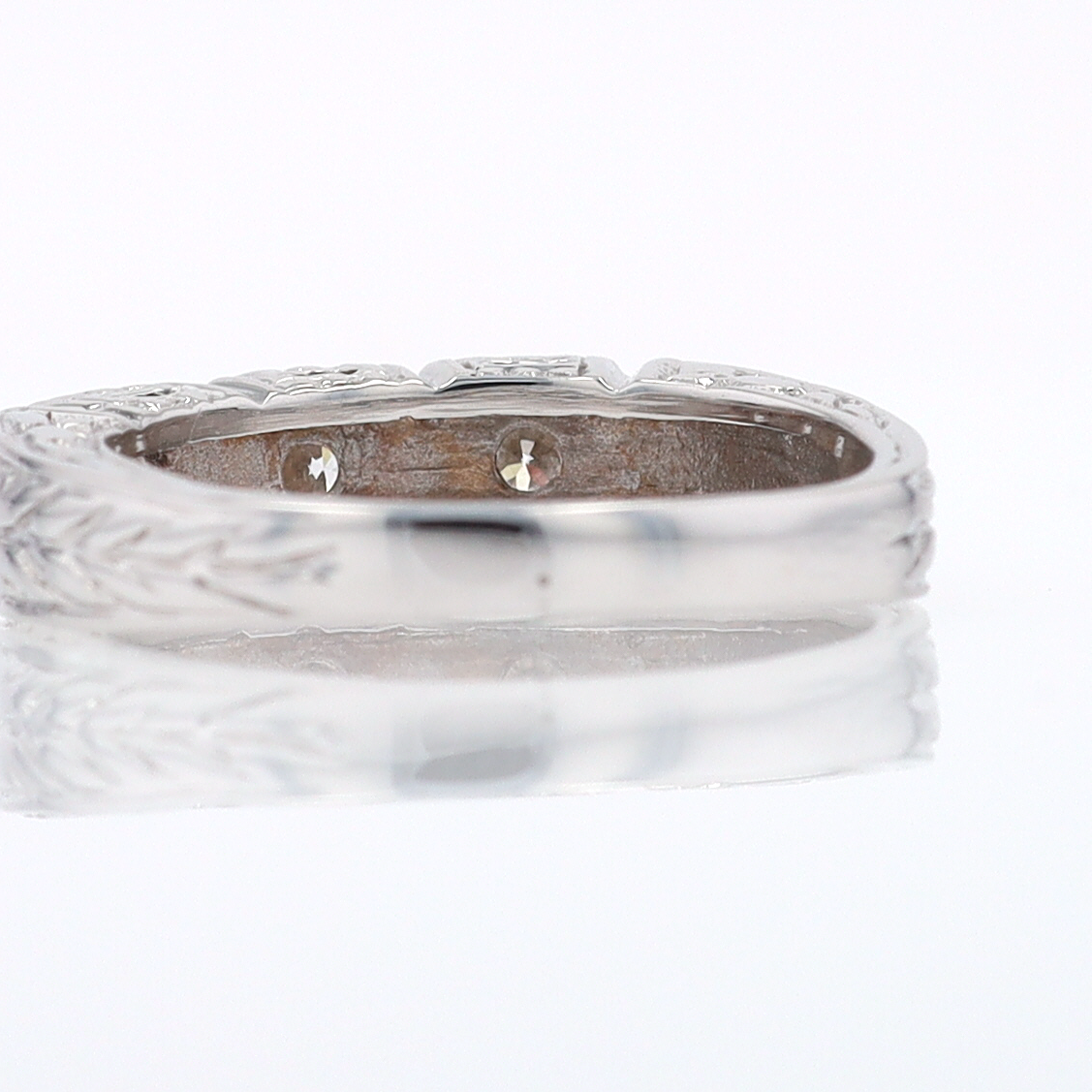 Estate Hand Engraved Diamond Wedding Band 3 Stone Engagement Ring