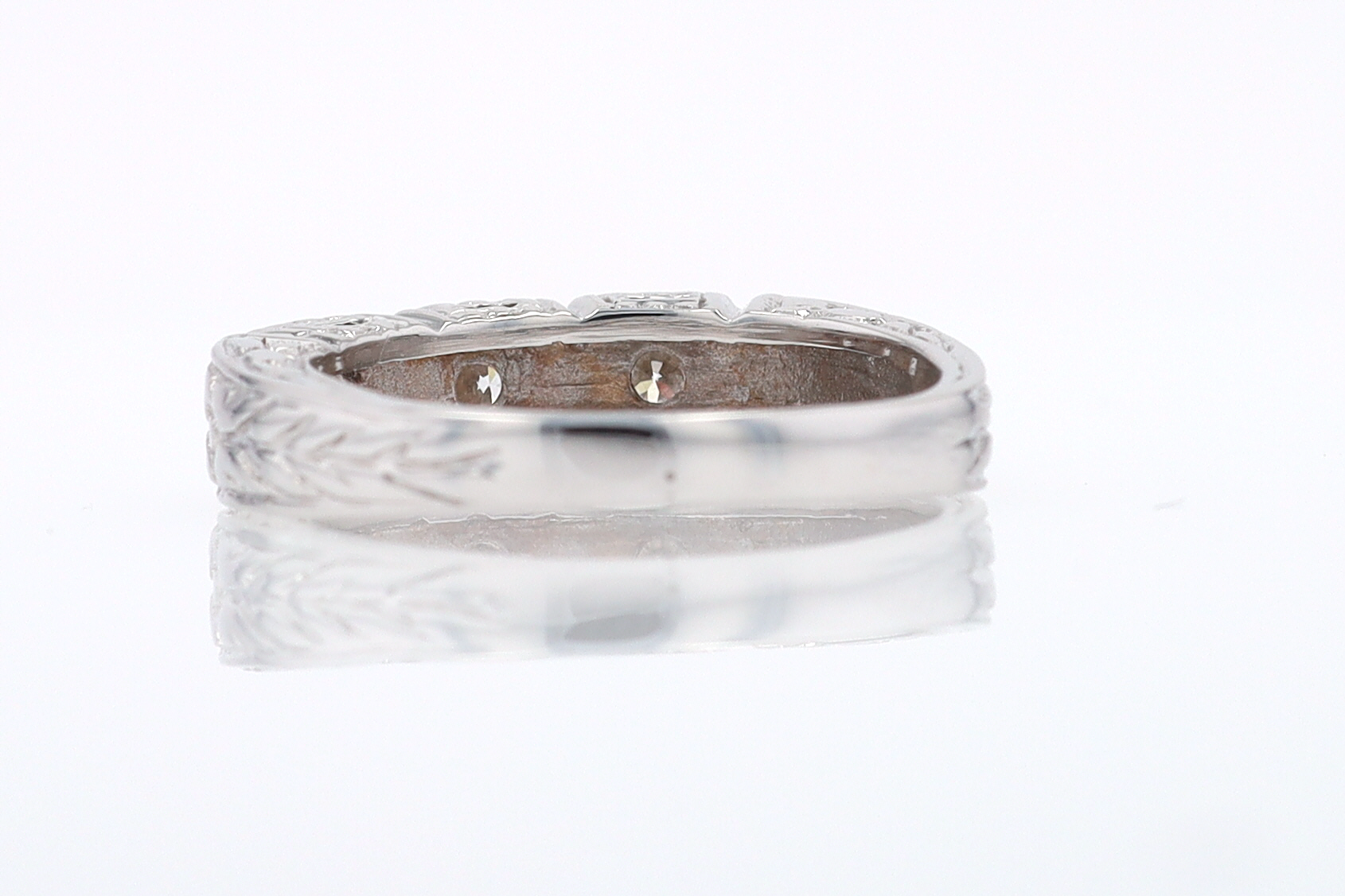 Estate Hand Engraved Diamond Wedding Band 3 Stone Engagement Ring