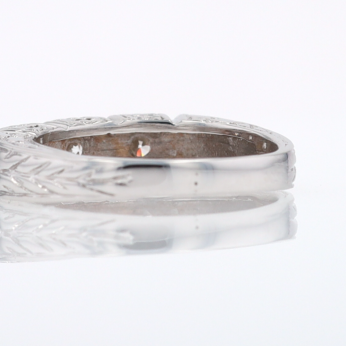 Estate Hand Engraved Diamond Wedding Band 3 Stone Engagement Ring