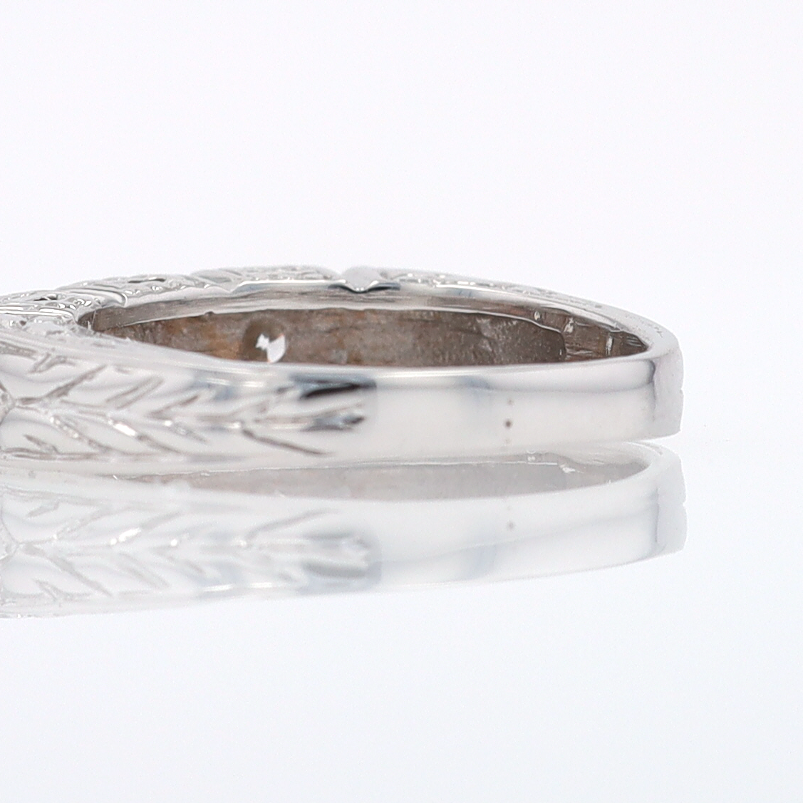 Estate Hand Engraved Diamond Wedding Band 3 Stone Engagement Ring