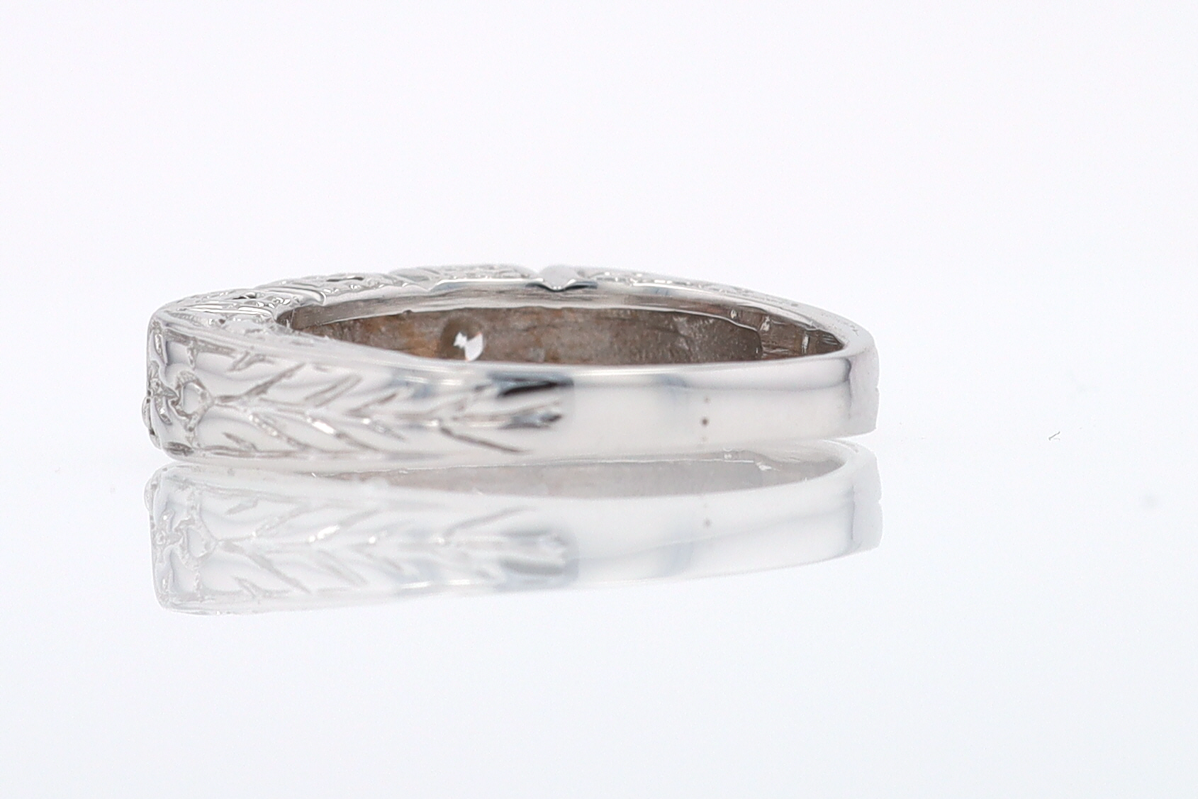 Estate Hand Engraved Diamond Wedding Band 3 Stone Engagement Ring