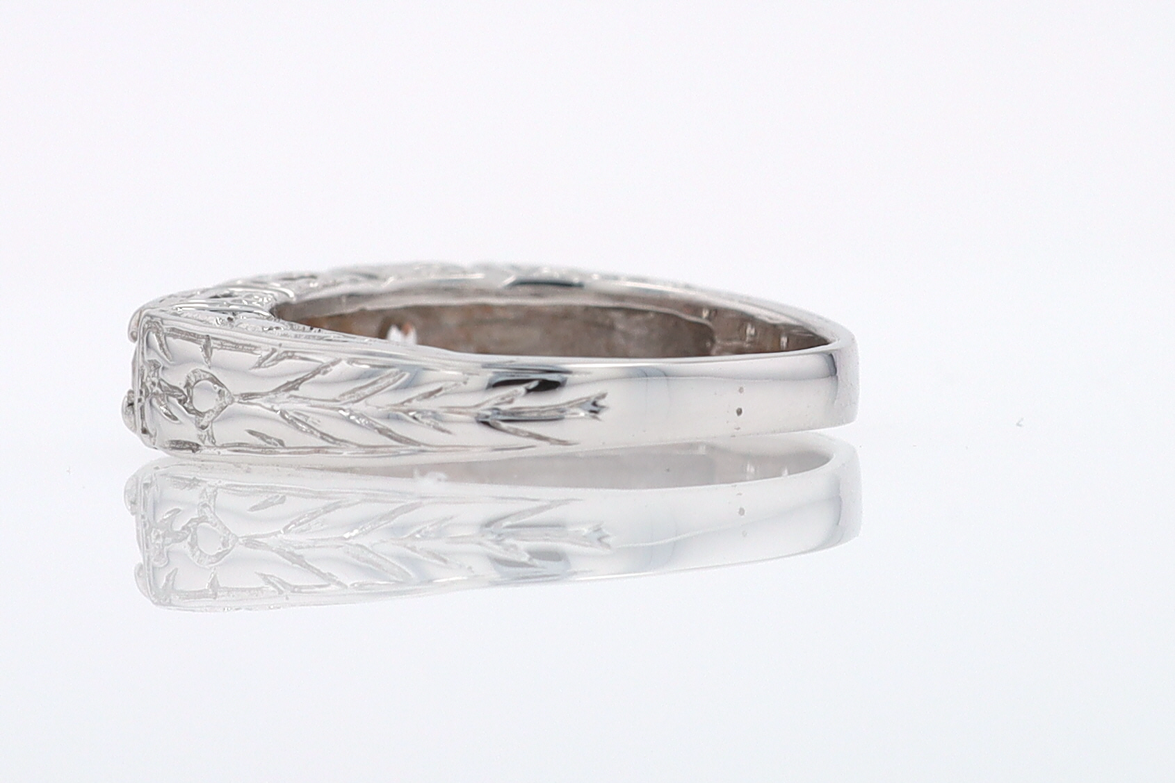 Estate Hand Engraved Diamond Wedding Band 3 Stone Engagement Ring