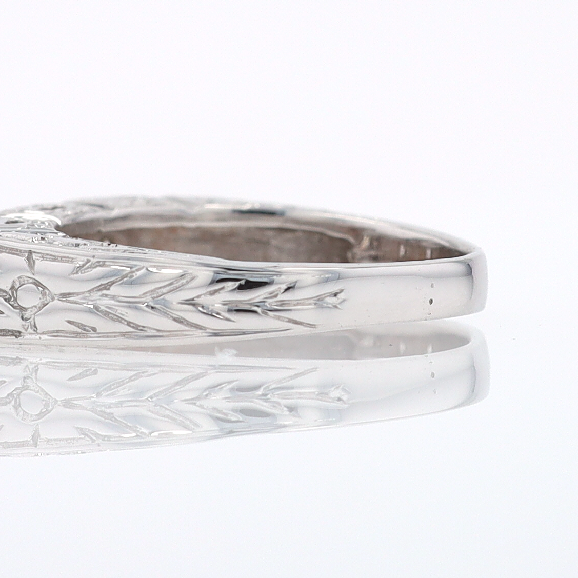 Estate Hand Engraved Diamond Wedding Band 3 Stone Engagement Ring