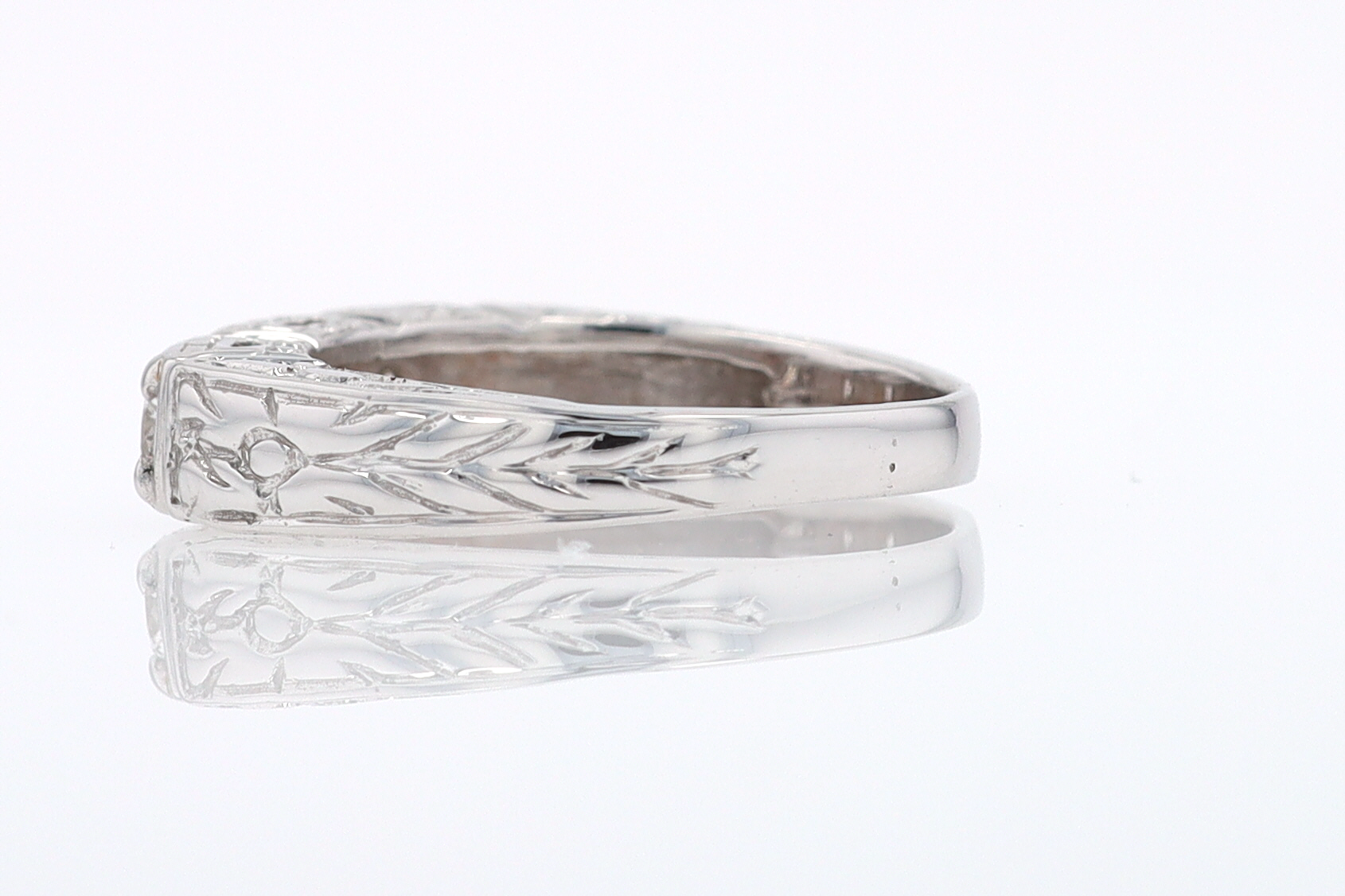 Estate Hand Engraved Diamond Wedding Band 3 Stone Engagement Ring