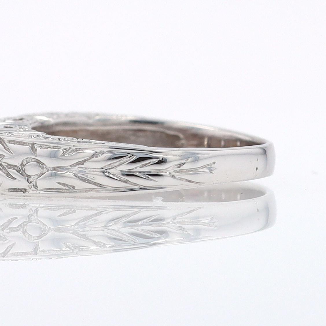 Estate Hand Engraved Diamond Wedding Band 3 Stone Engagement Ring