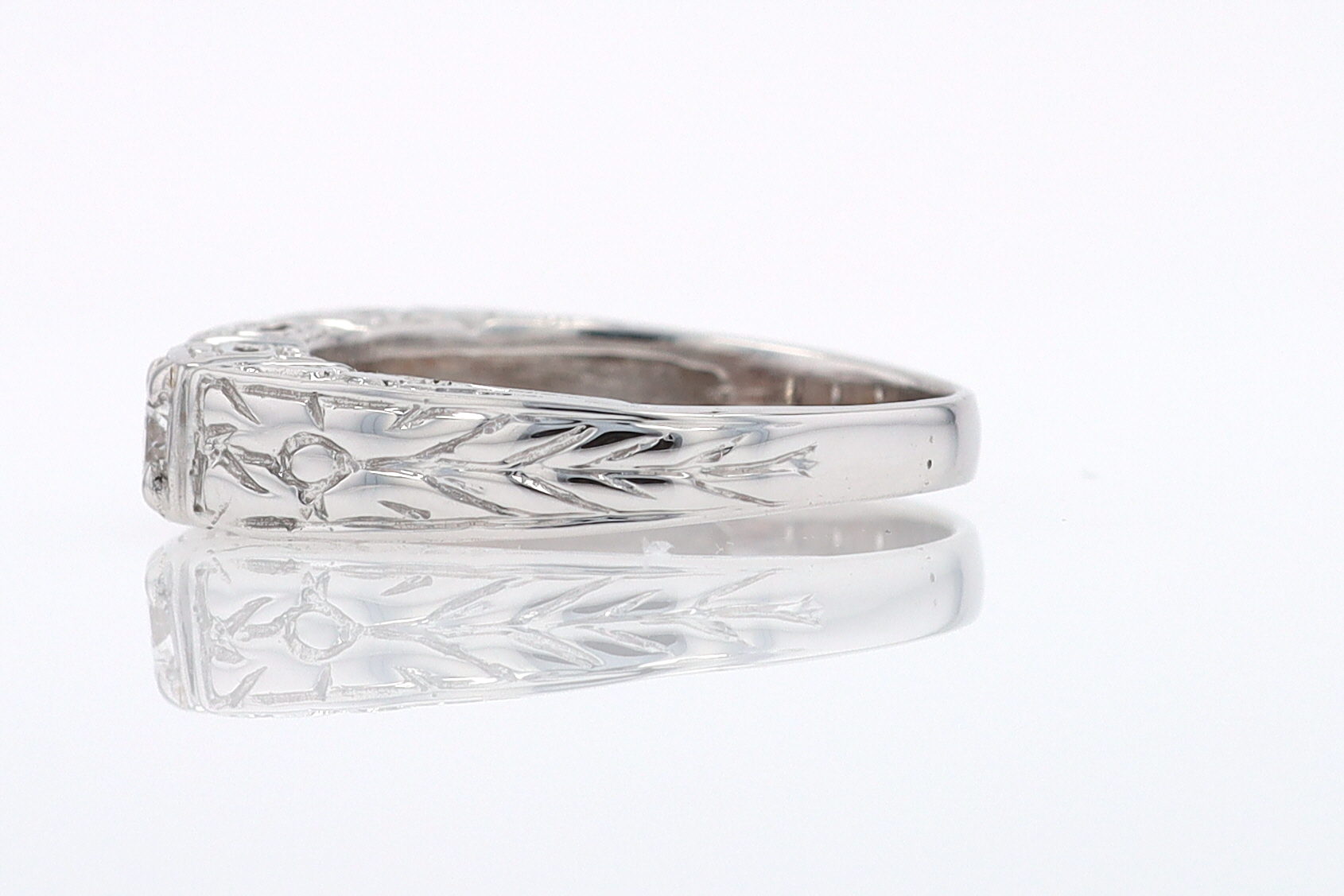 Estate Hand Engraved Diamond Wedding Band 3 Stone Engagement Ring