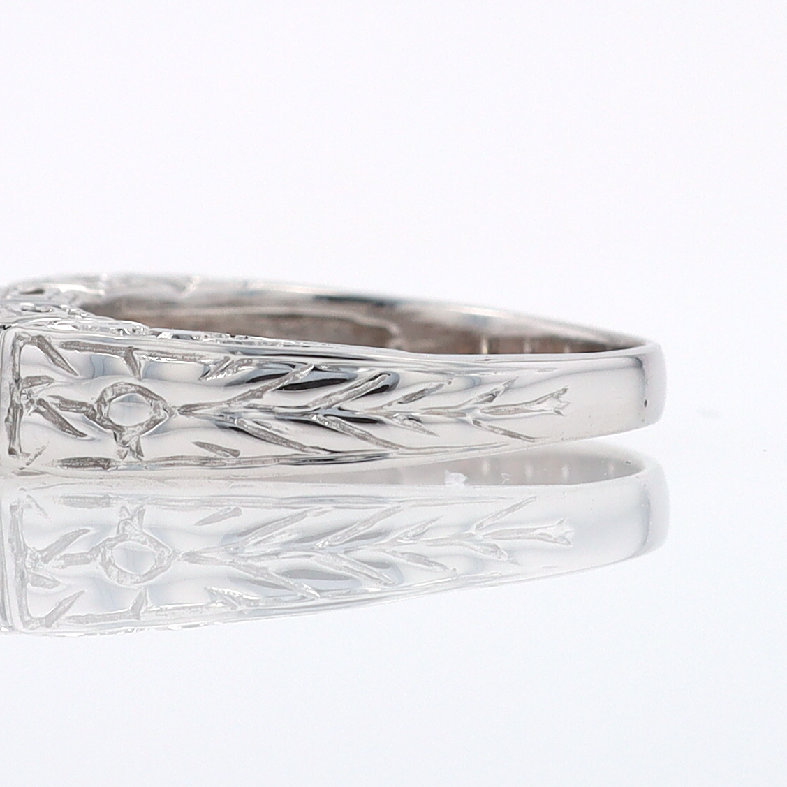 Estate Hand Engraved Diamond Wedding Band 3 Stone Engagement Ring